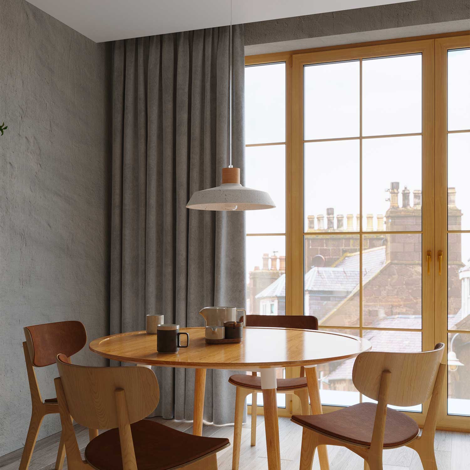 Azha - Lustre béton et bois pour cuisine scandinave