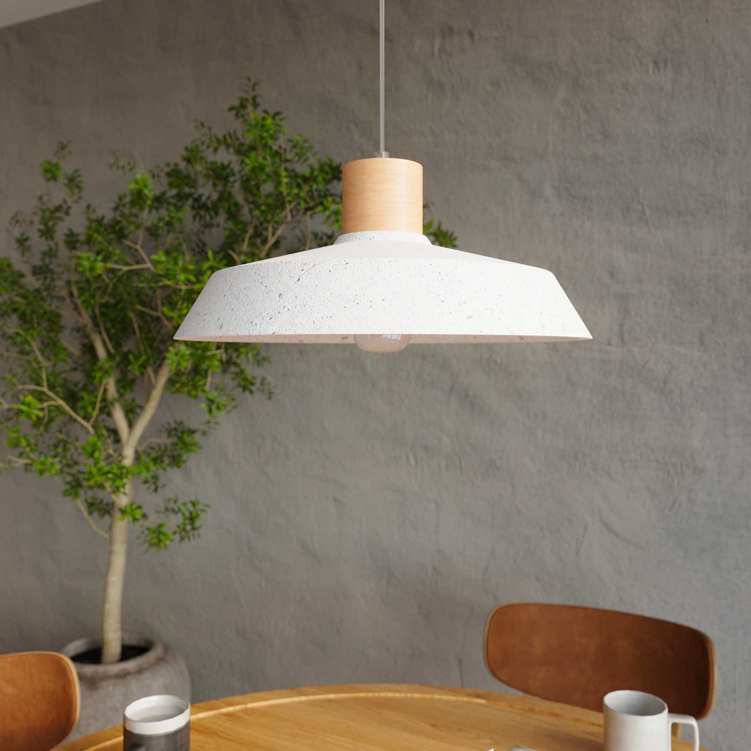 Azha - Lustre béton et bois pour cuisine scandinave