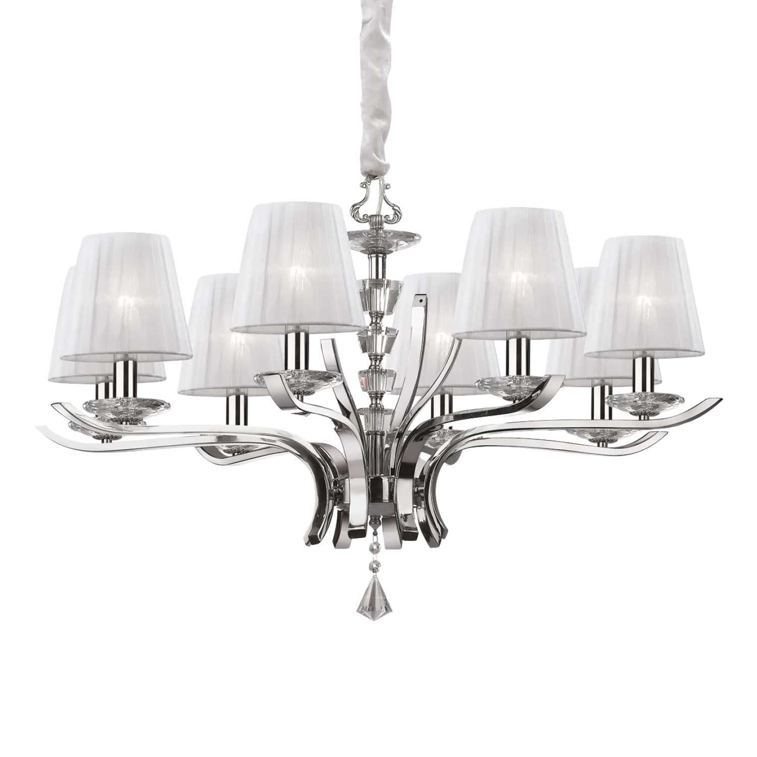 Pegaso - Lampadario in metallo con paralume reale