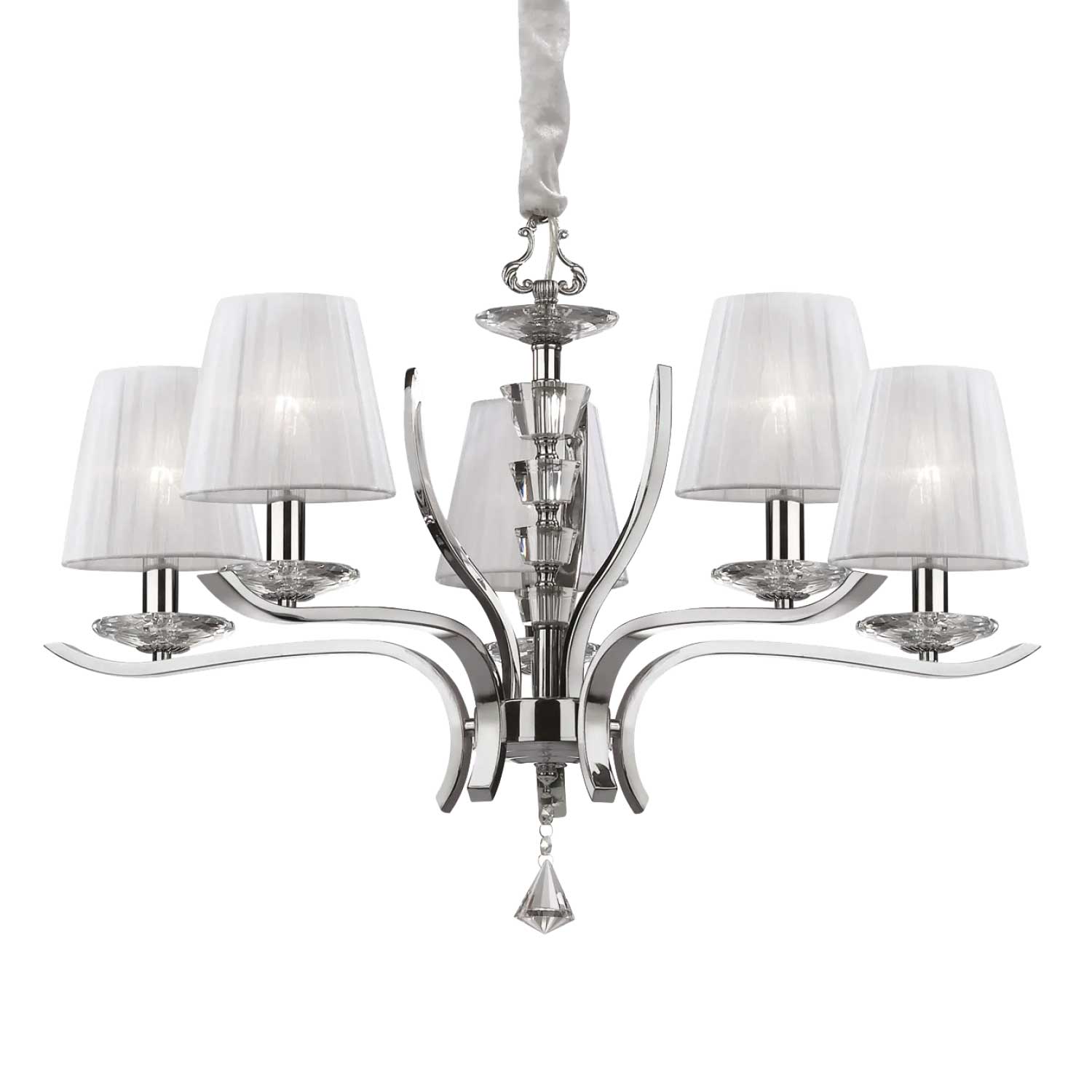 Pegaso - Lampadario in metallo con paralume reale