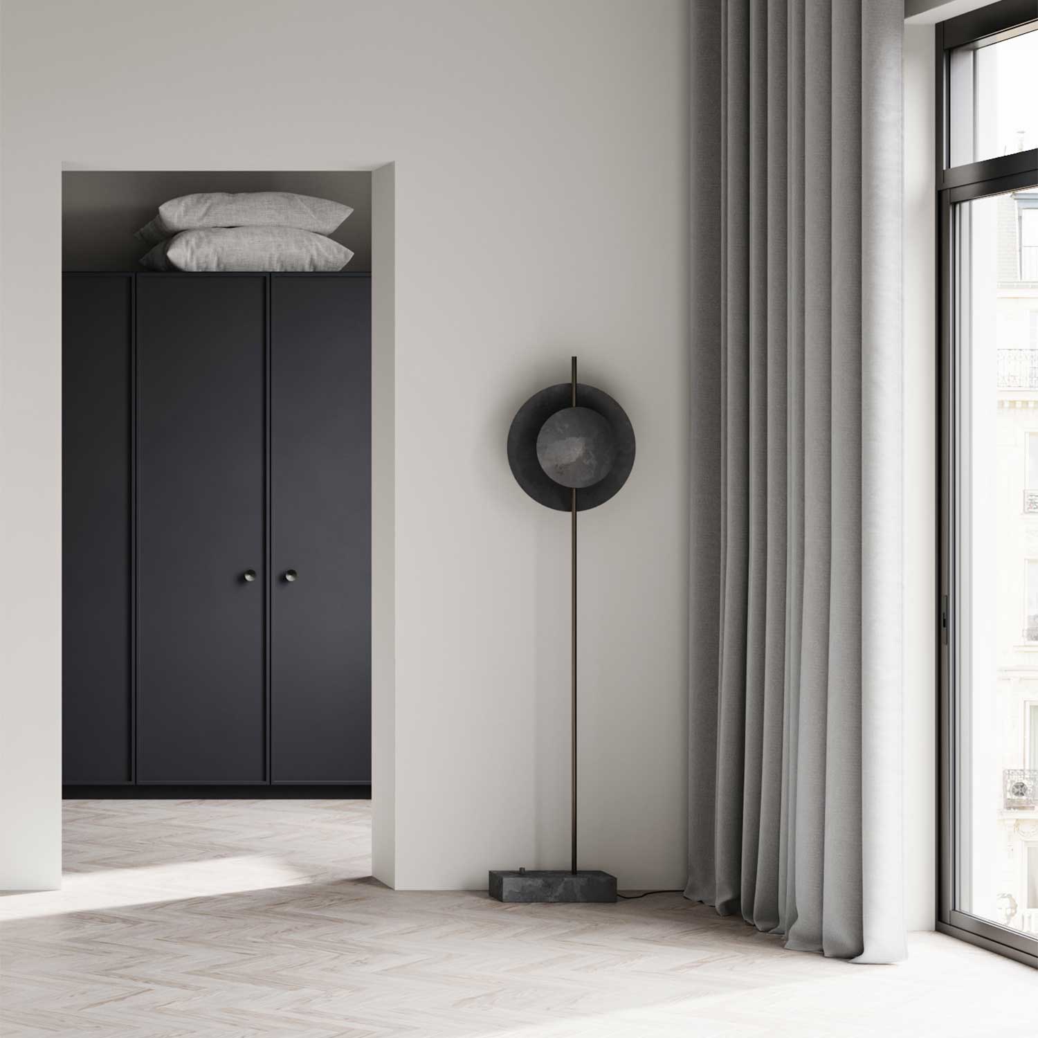 Dawn - Stehlampe Metall grau brutalistisches Design
