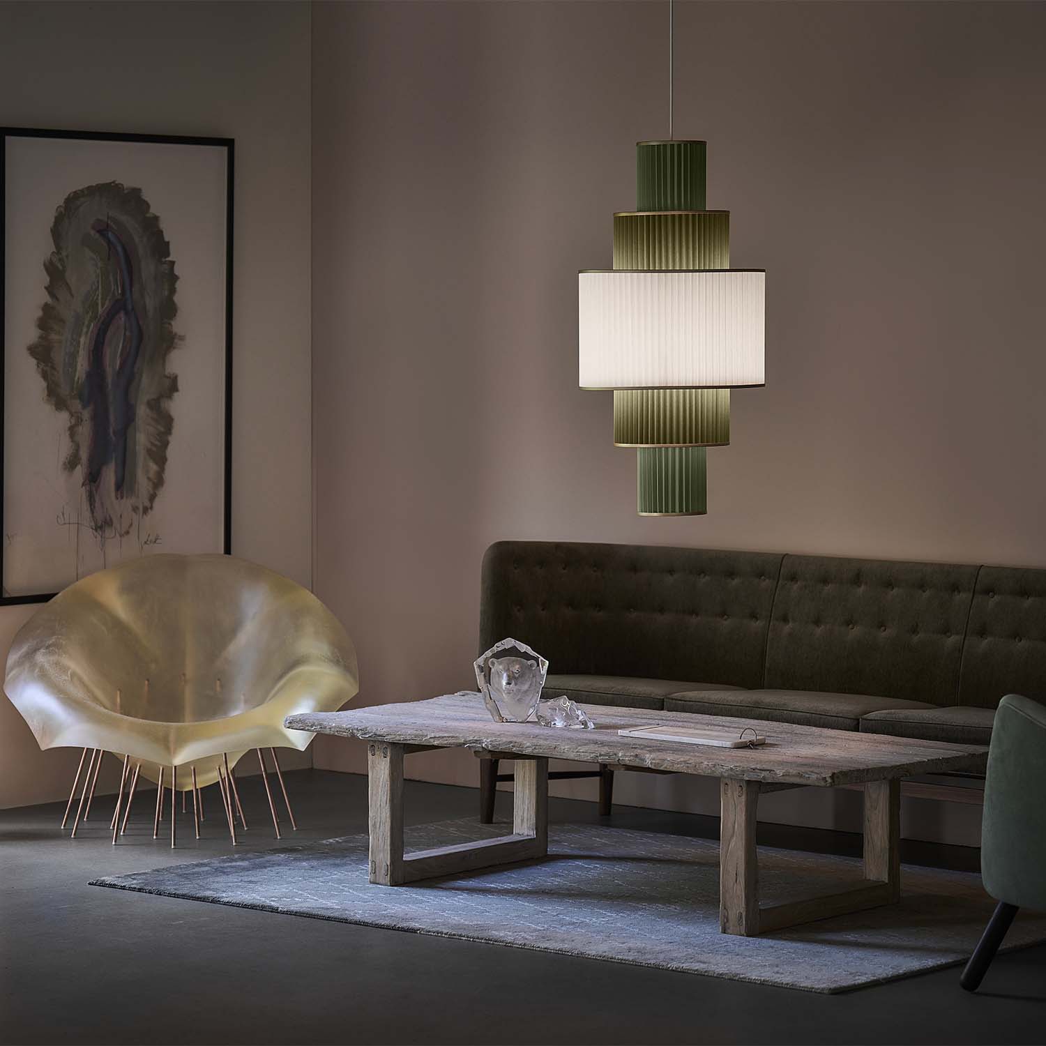 PLIVELLO 113 - Lámpara colgante elegante de papel plisado artesanal, blanco o verde