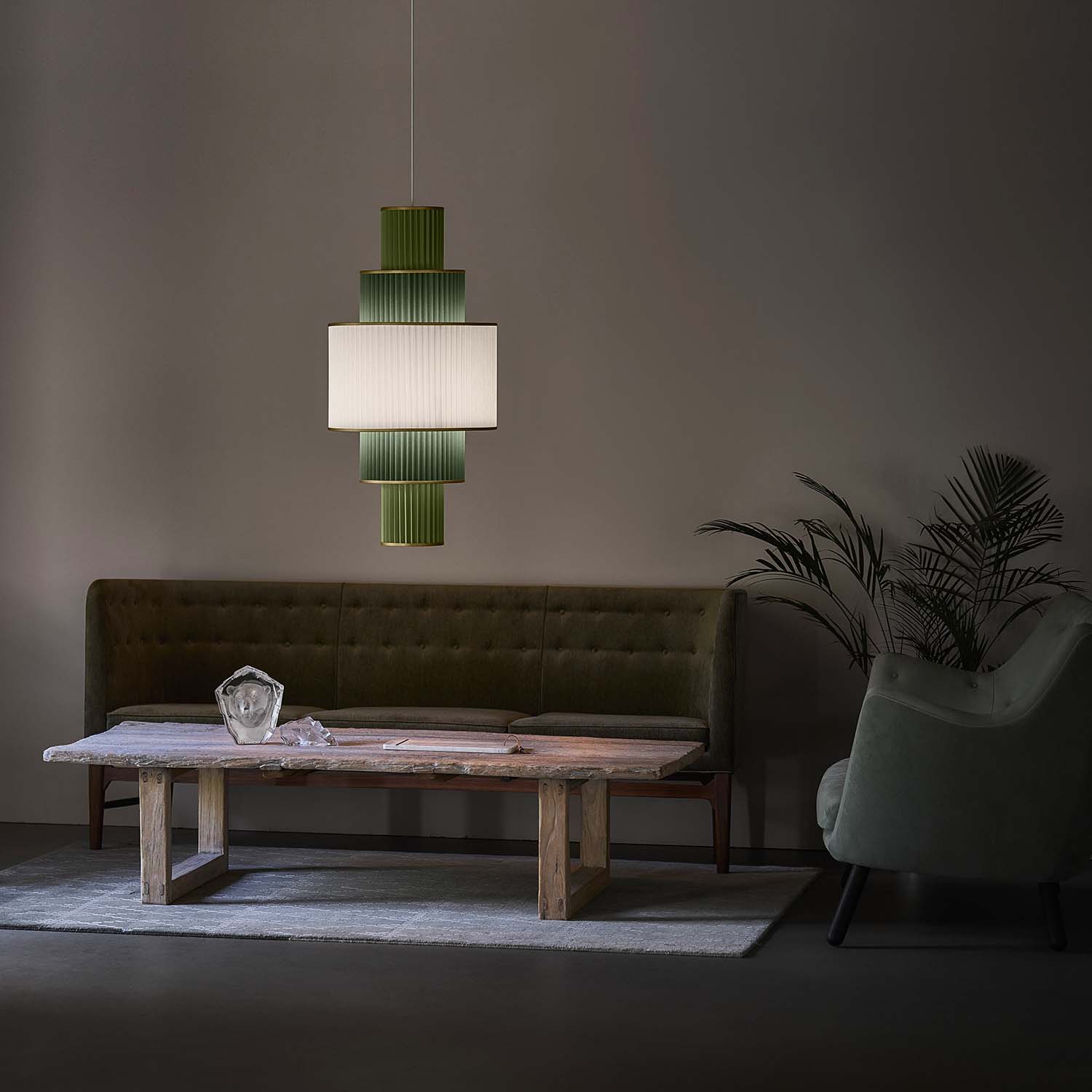PLIVELLO 113 - Lámpara colgante elegante de papel plisado artesanal, blanco o verde