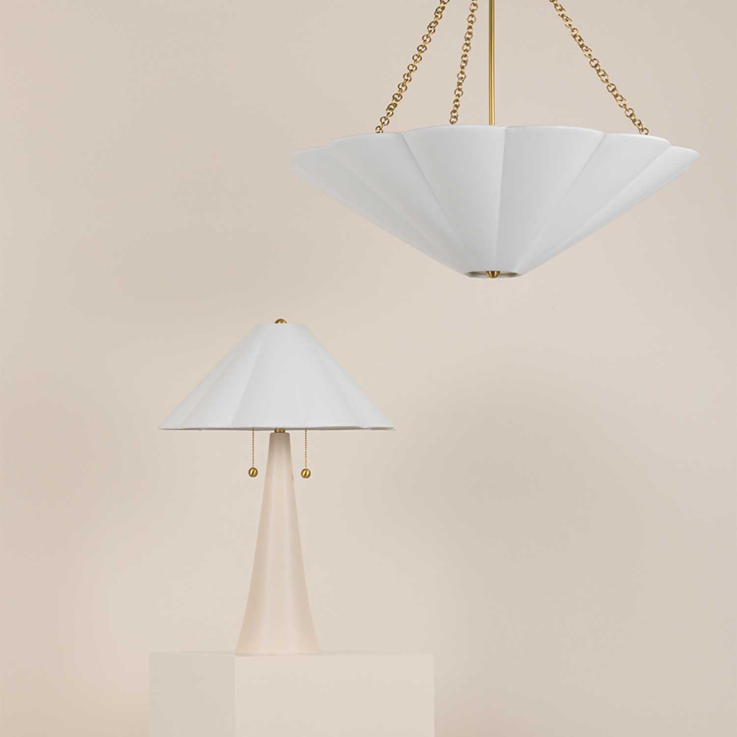 Alana - Sospensione lino e ottone dorato design vintage