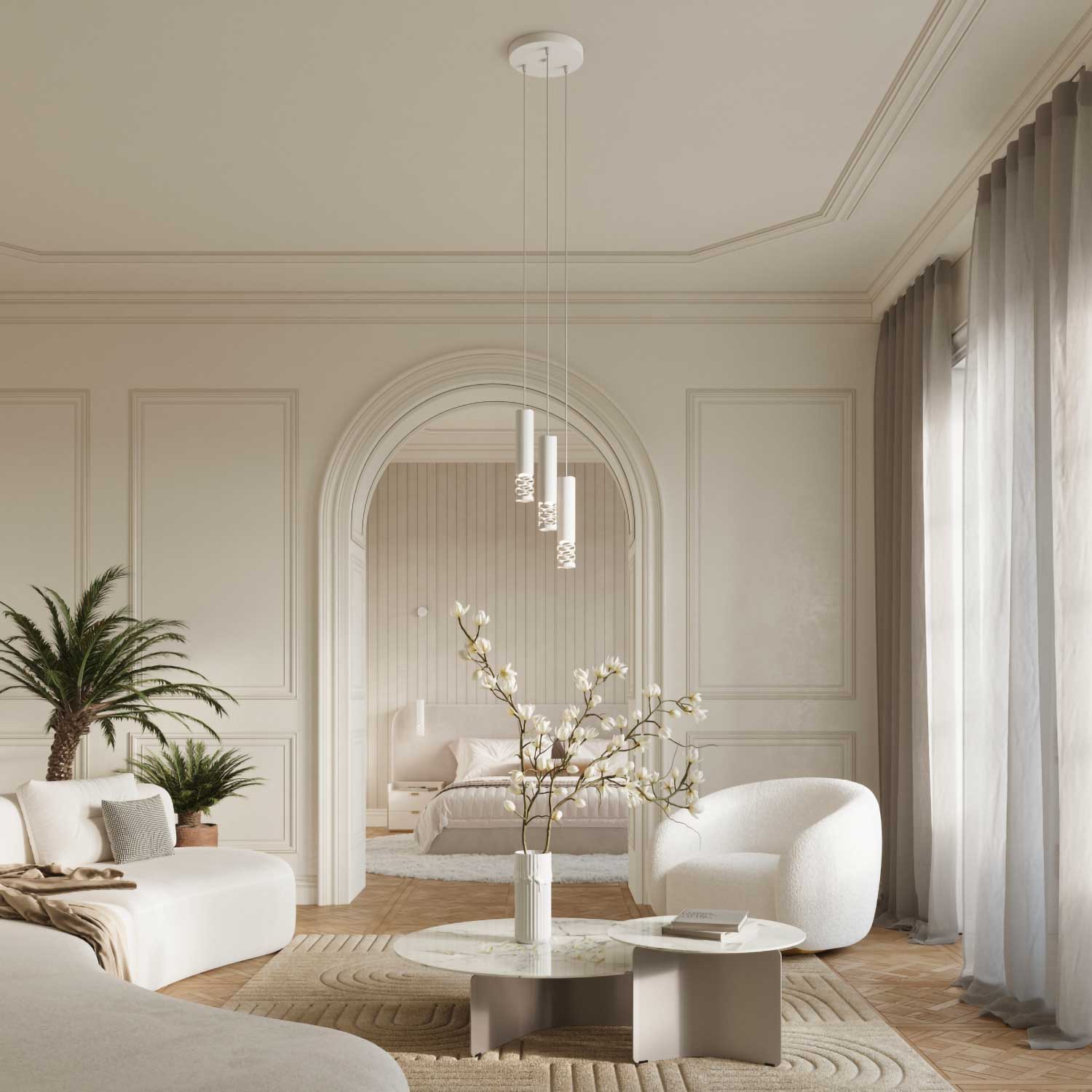 Atria - Suspension blanche en acier pour salon moderne