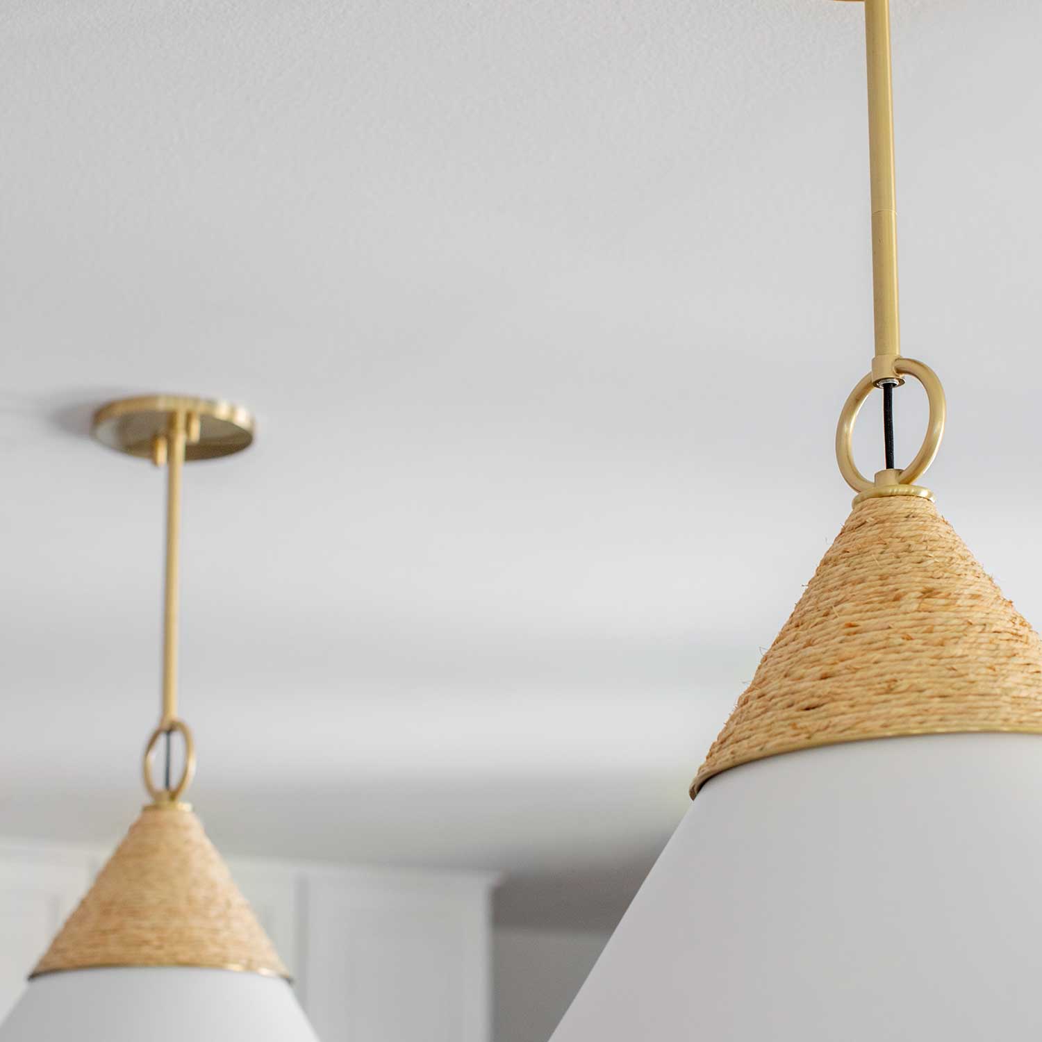 Mica - Suspension in rattan, glass and golden brass design