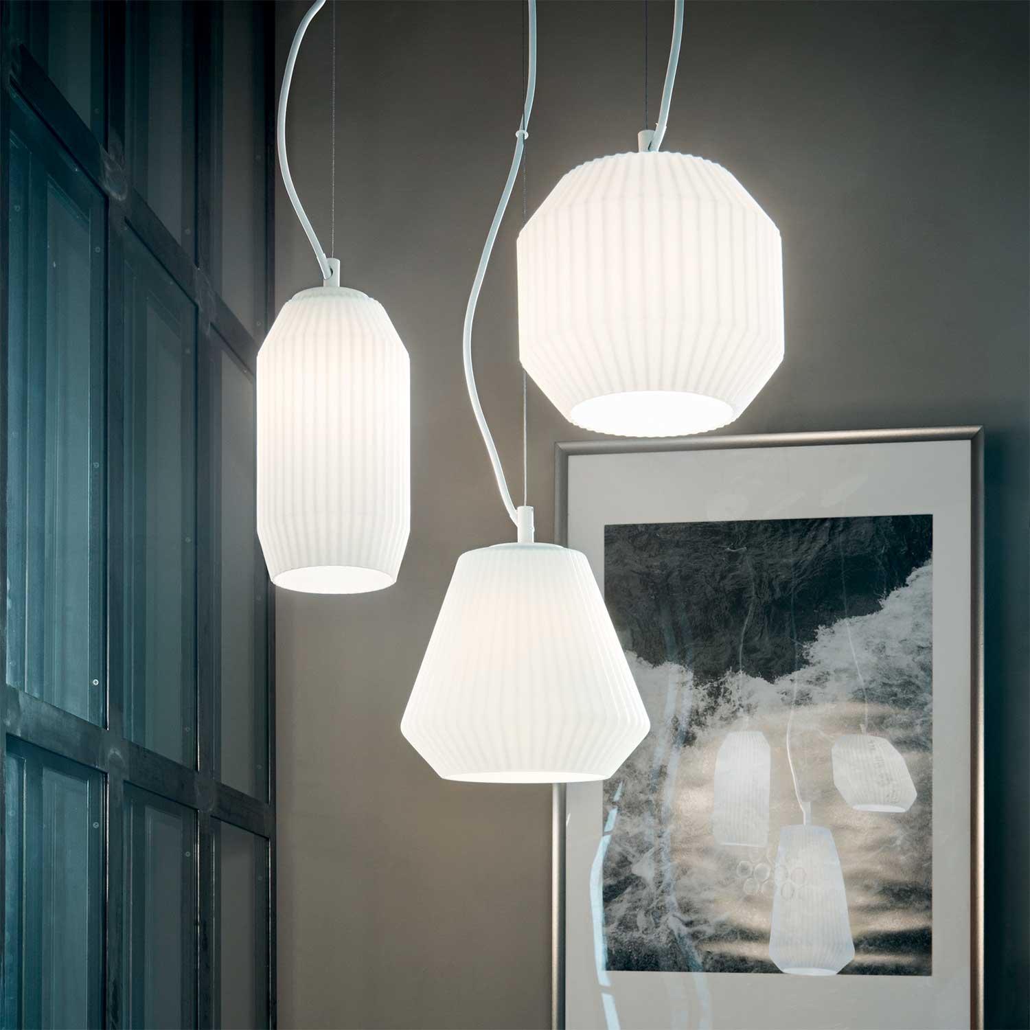 Origami - Lustre en verre composition 3 suspensions pour salon