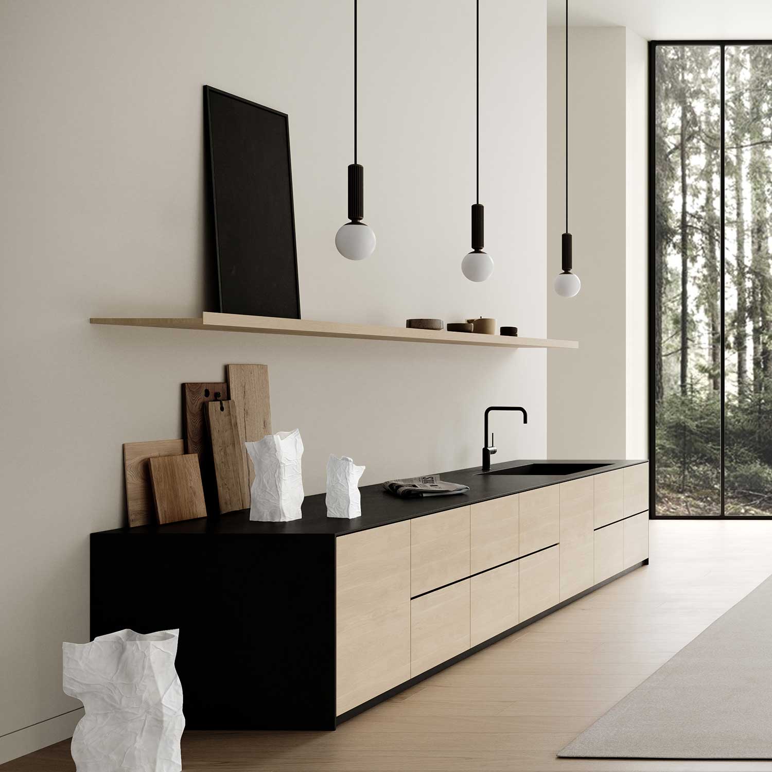 No.2 - Glass and metal pendant light for minimalist kitchen