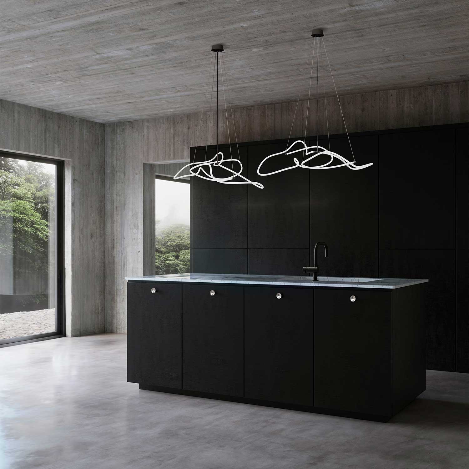 Lámpara de araña Ghost - Lámpara colgante de diseño con tubo LED para comedor