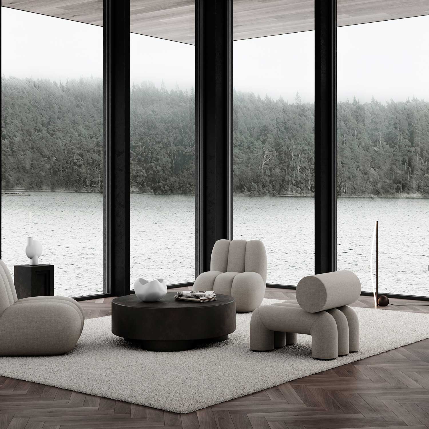 Bow Lampe - Stehlampe aus Stahl und LED-Rohr im minimalistischen Design