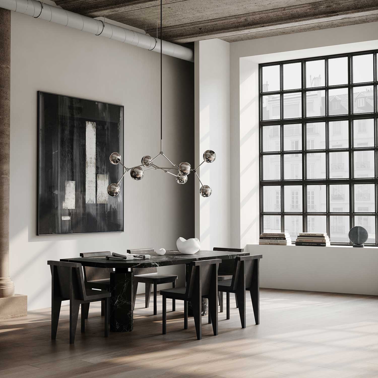 Drop Globe - Подвесной светильник из хромированного металлического шара для гостиной