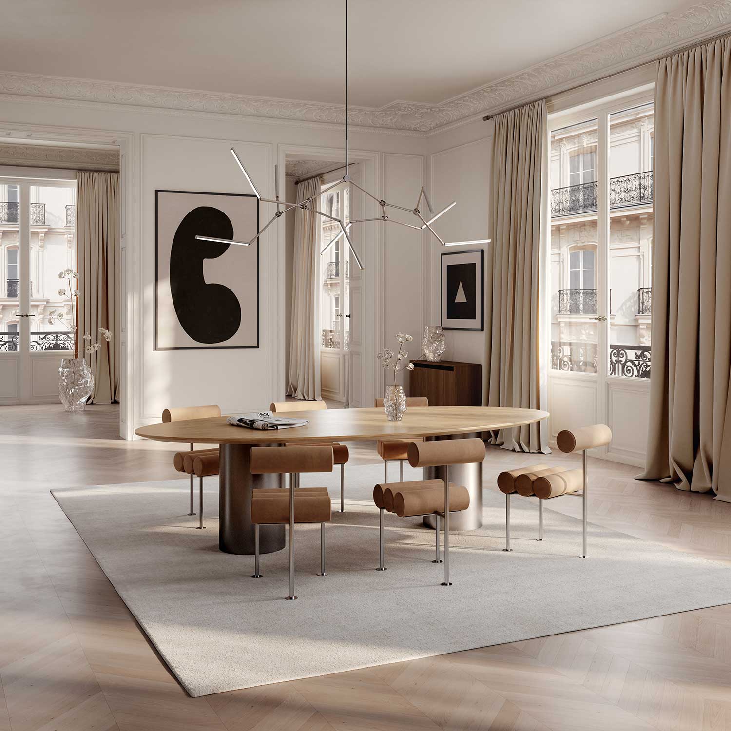 Stick Chandelier - Suspension LED design en acier avec branches