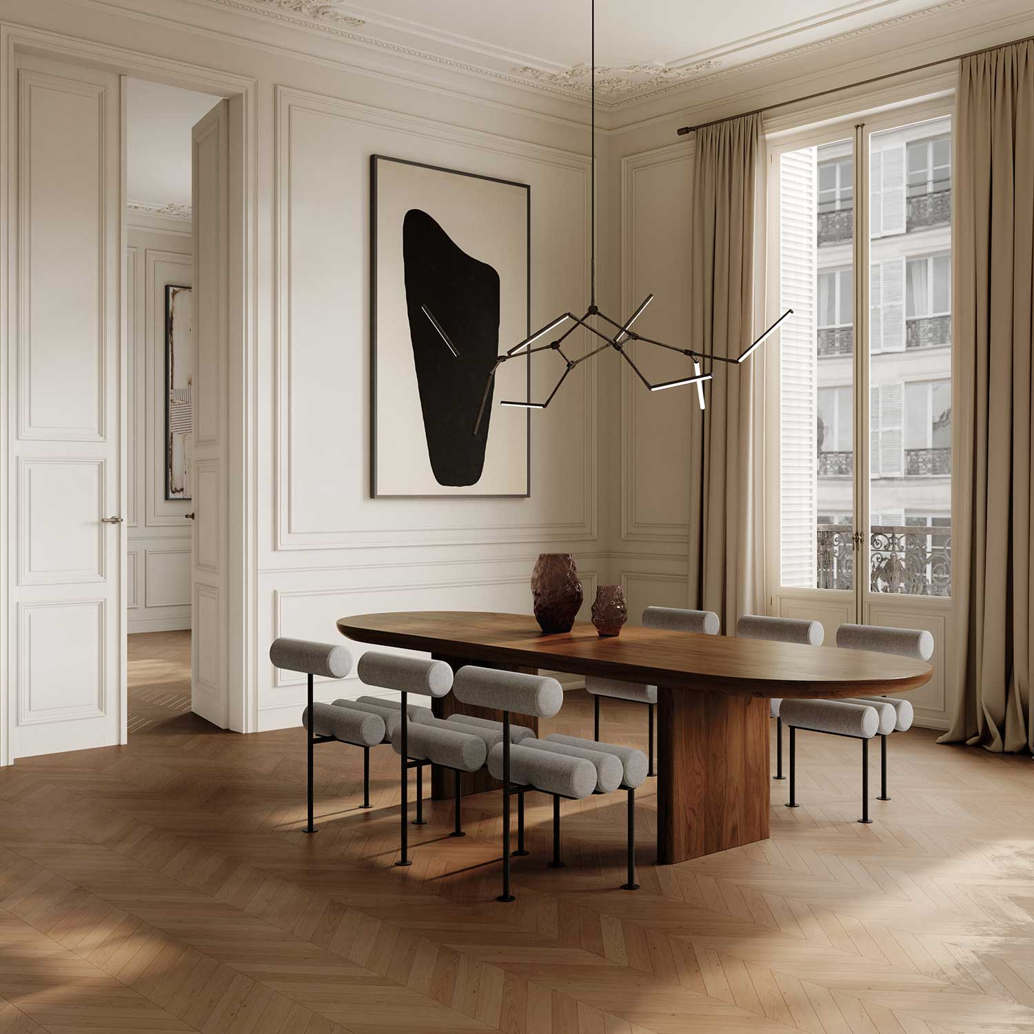 Stick Chandelier - Suspension LED design en acier avec branches