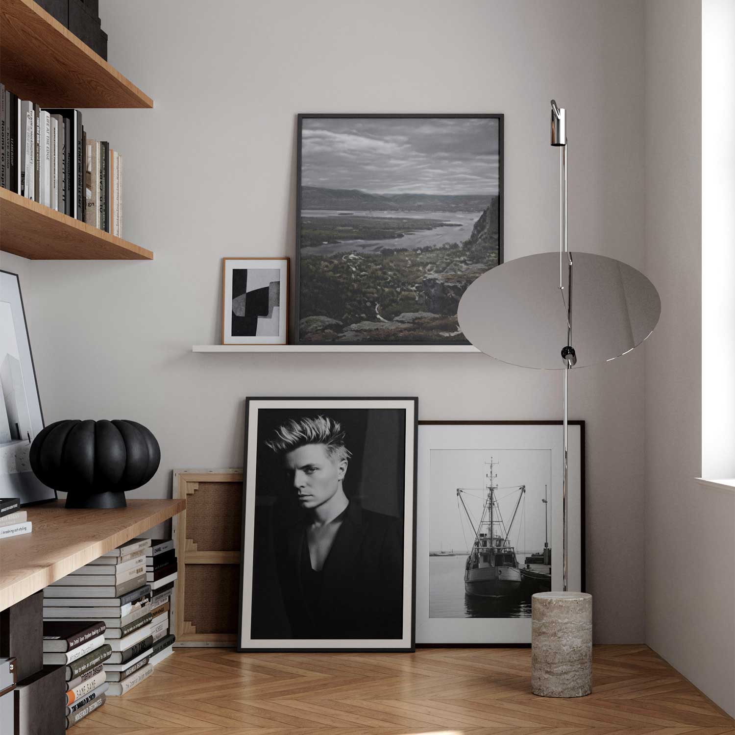 The Moon - Lampadaire laiton et marbre pour salon contemporain