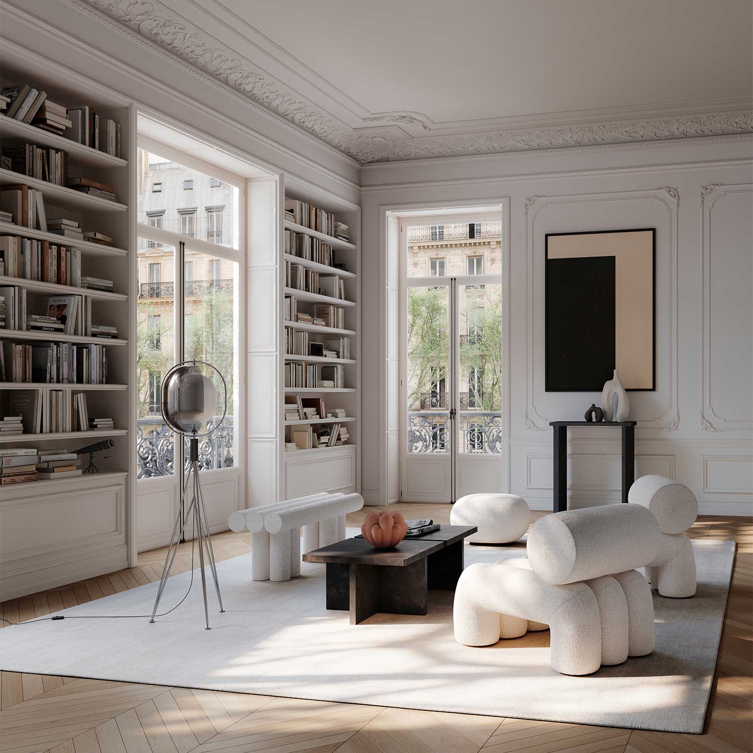 Pearl Floor - Lampada da terra in metallo dorato e vetro per soggiorno art déco