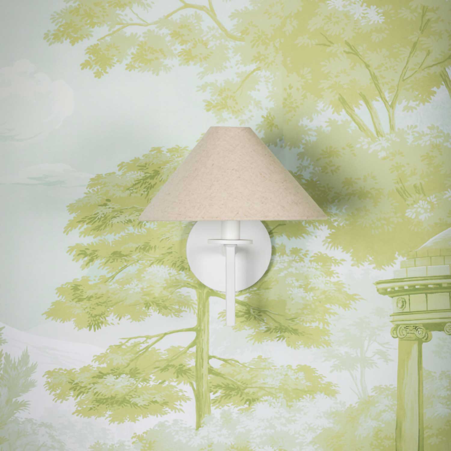 Gladwyne - Vintage Wandleuchte aus Leinen und weißem Metall