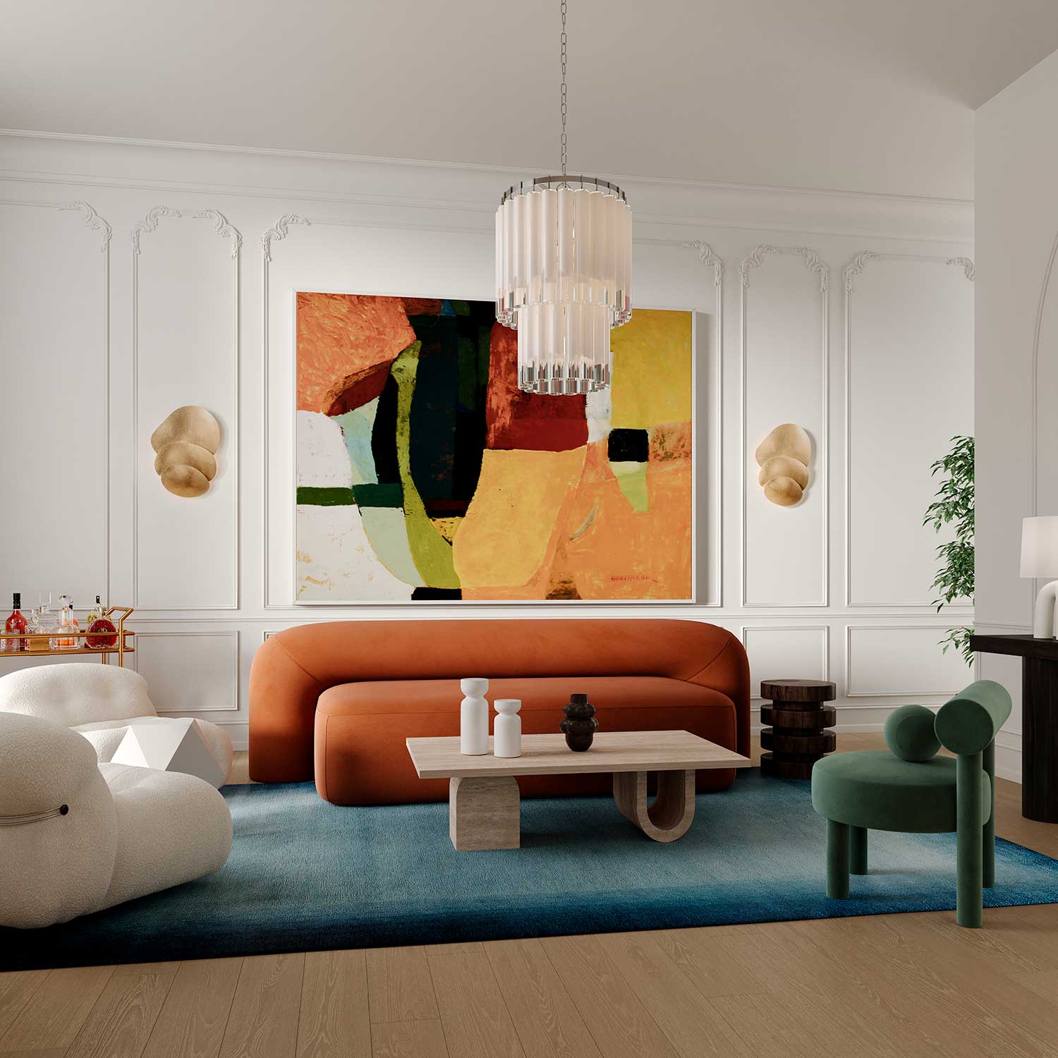 Tyrell - Large chandelier in steel and glass for entrance hall