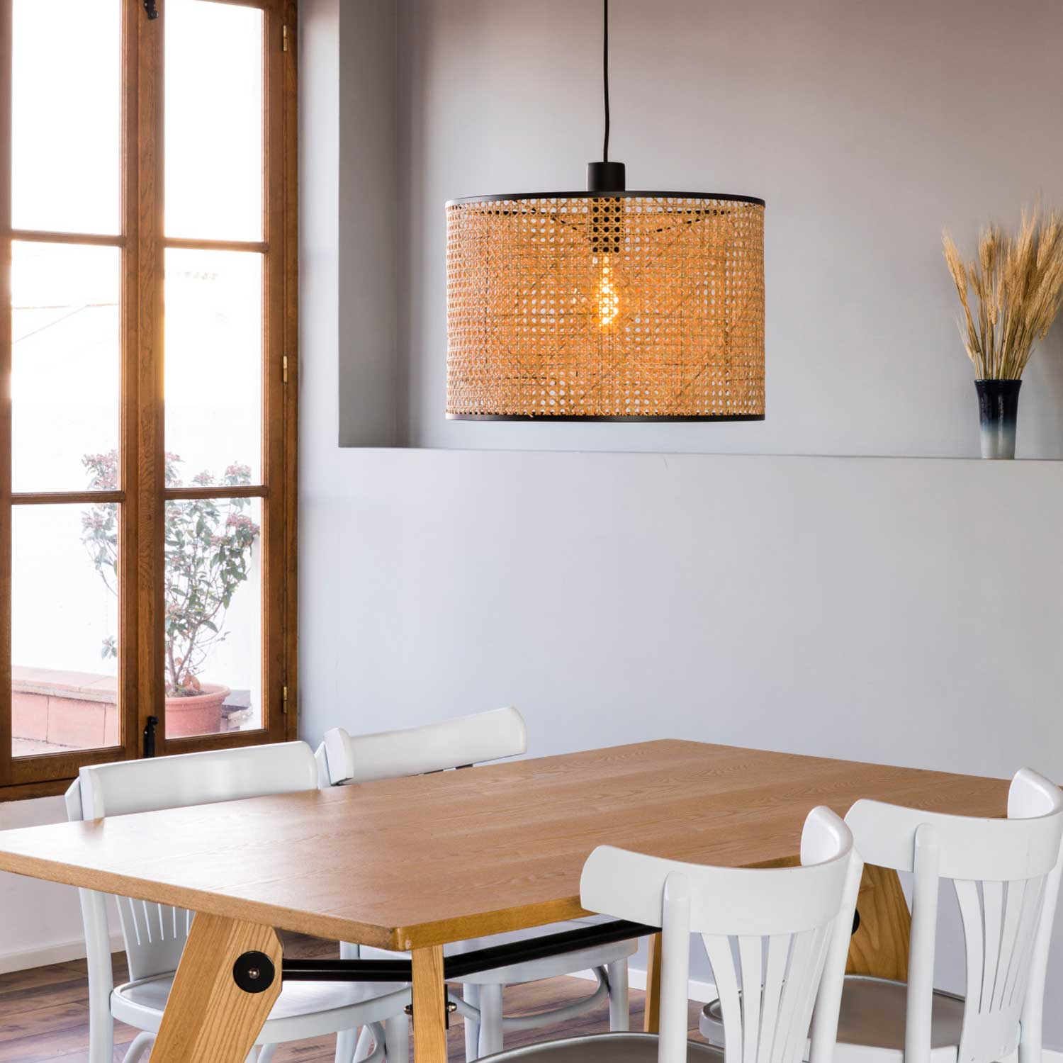 Mambo - Lámpara colgante de ratán para comedor moderno