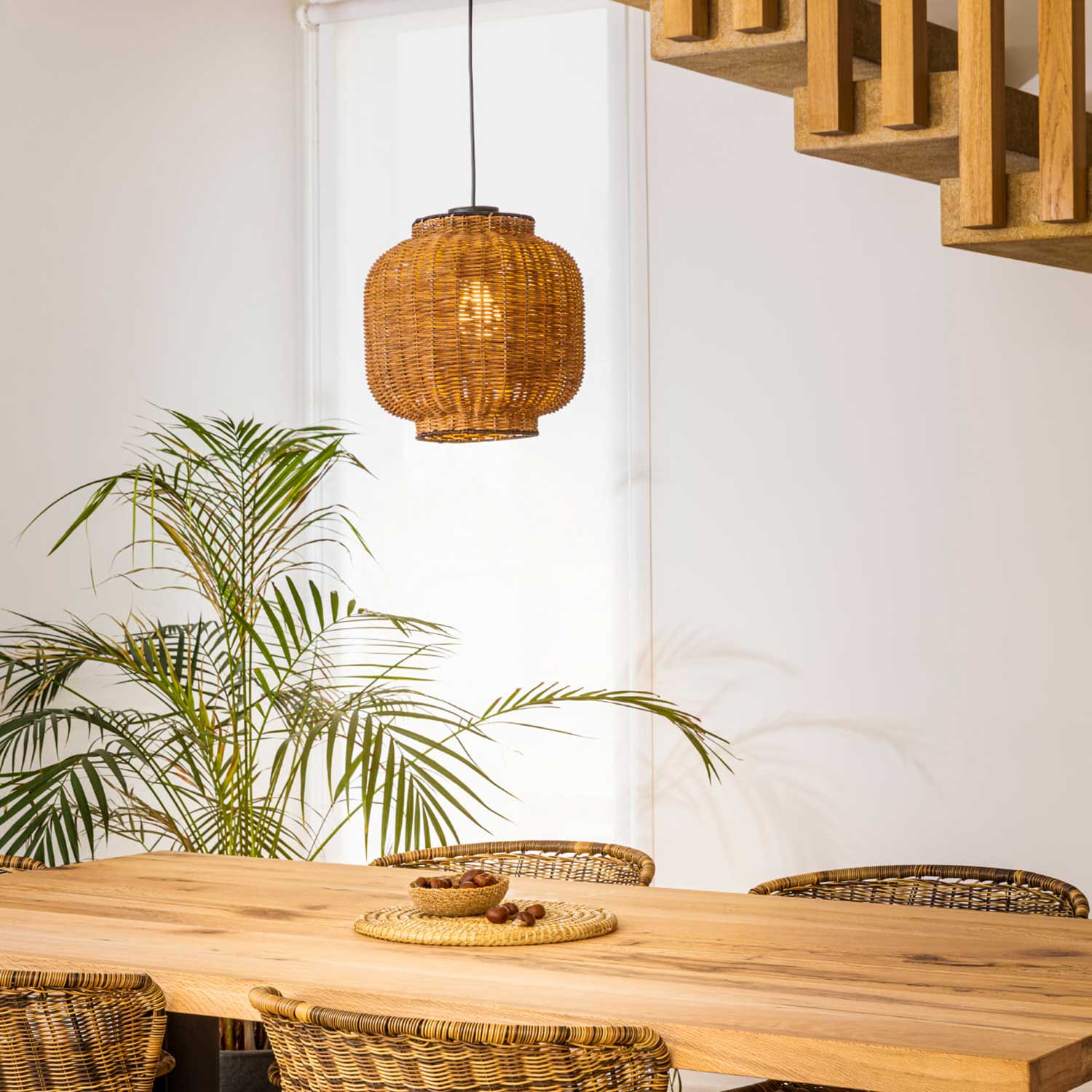 Tupai - Lustre rotin pour salle à manger bohème