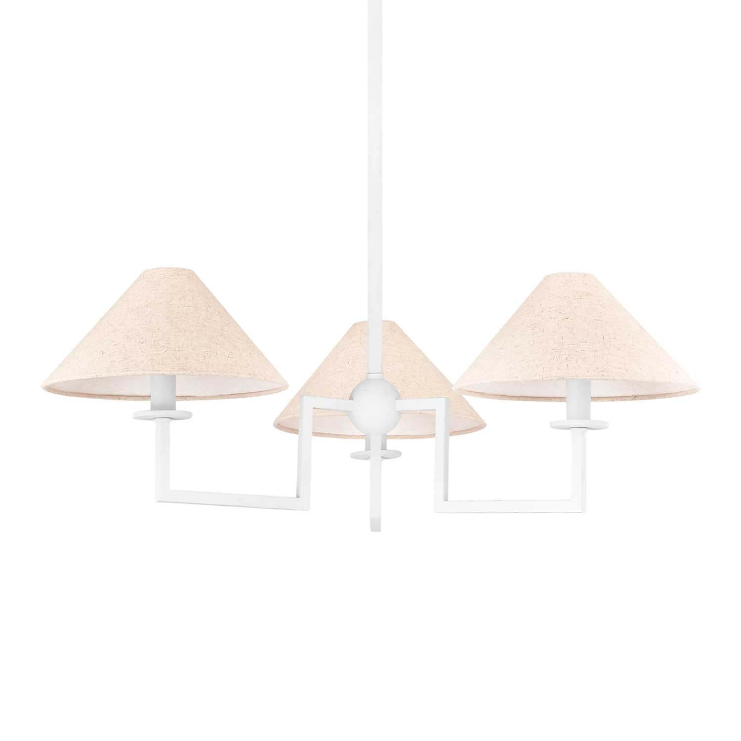 Gladwyne - White metal chandelier with linen lampshade