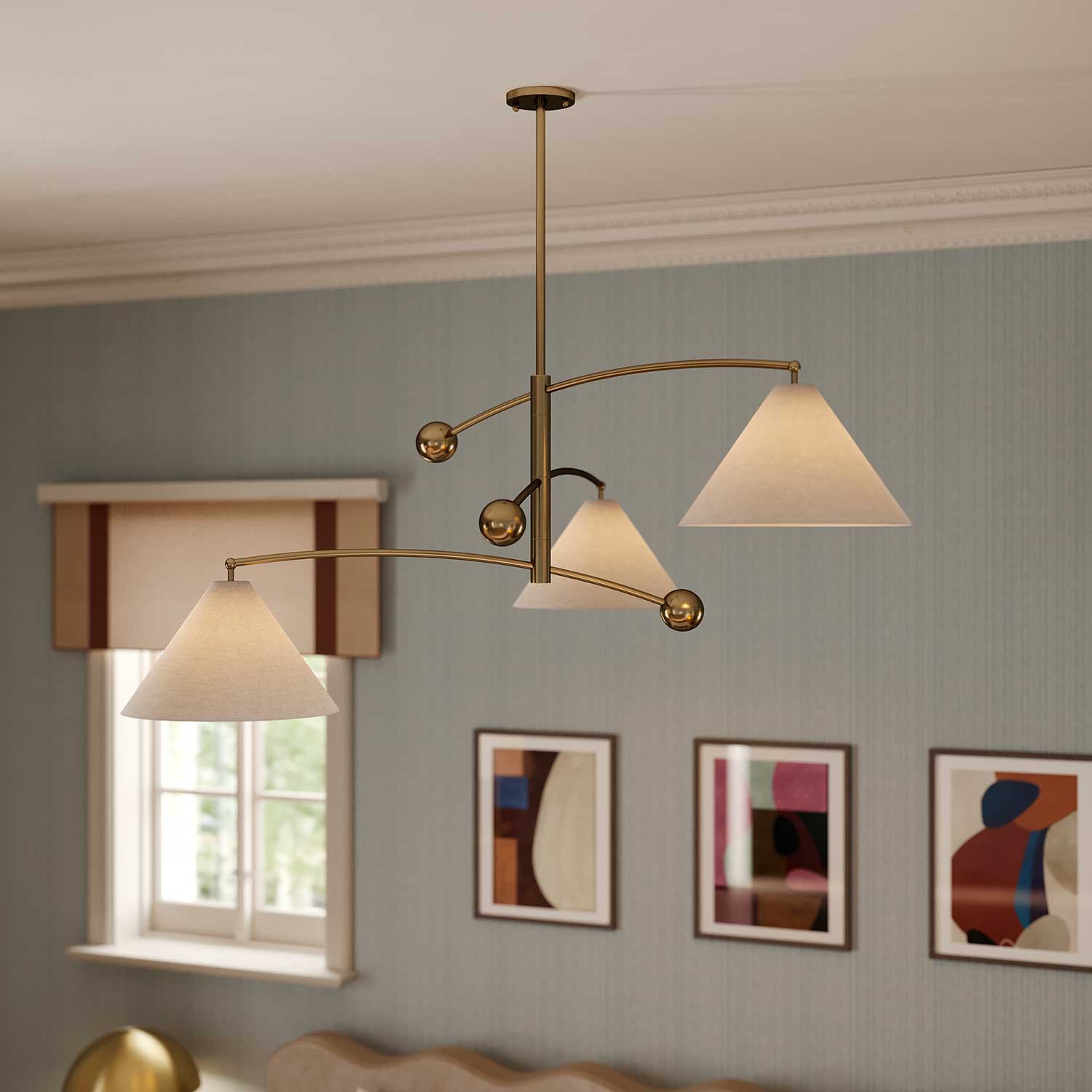 Birdie - Большая подвеска из льна и позолоченной латуни современный дизайн