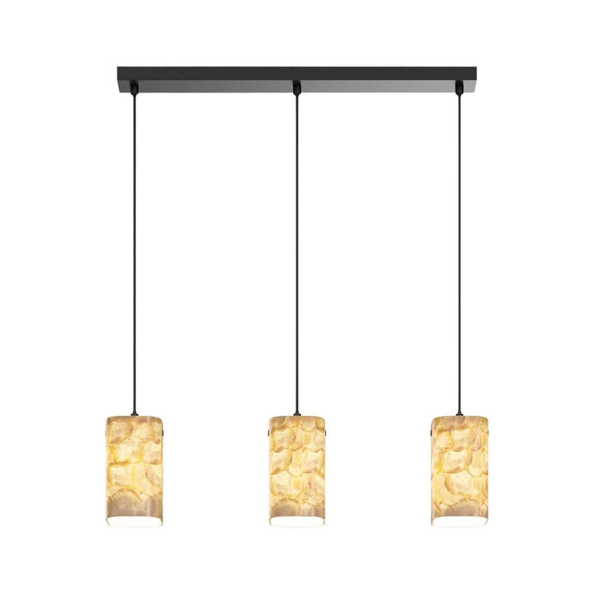 Maris - Suspension linéaire à trois diffuseurs en nacre de Capiz et métal, style contemporain