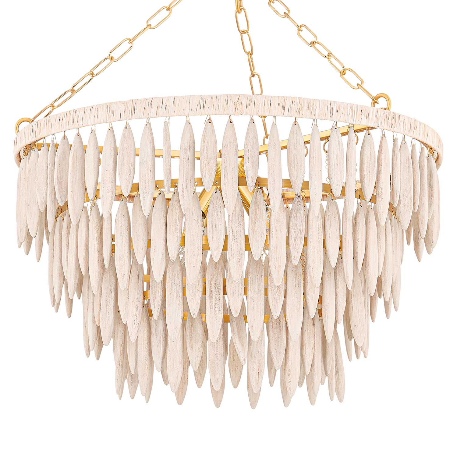 Tiffany - Großer Kronleuchter im Chalet-Stil aus weißem Holz und vergoldetem Messing