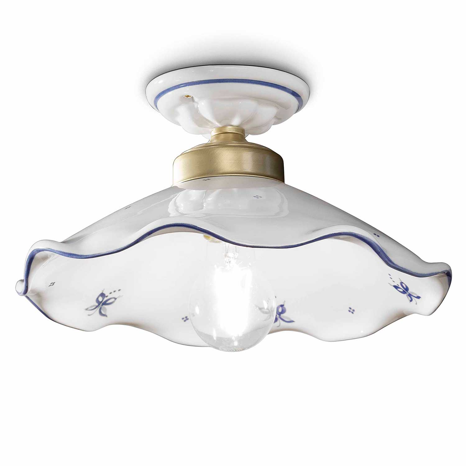 Belluno - Plafonnier cuisine vintage en céramique blanche et fleurs bleus