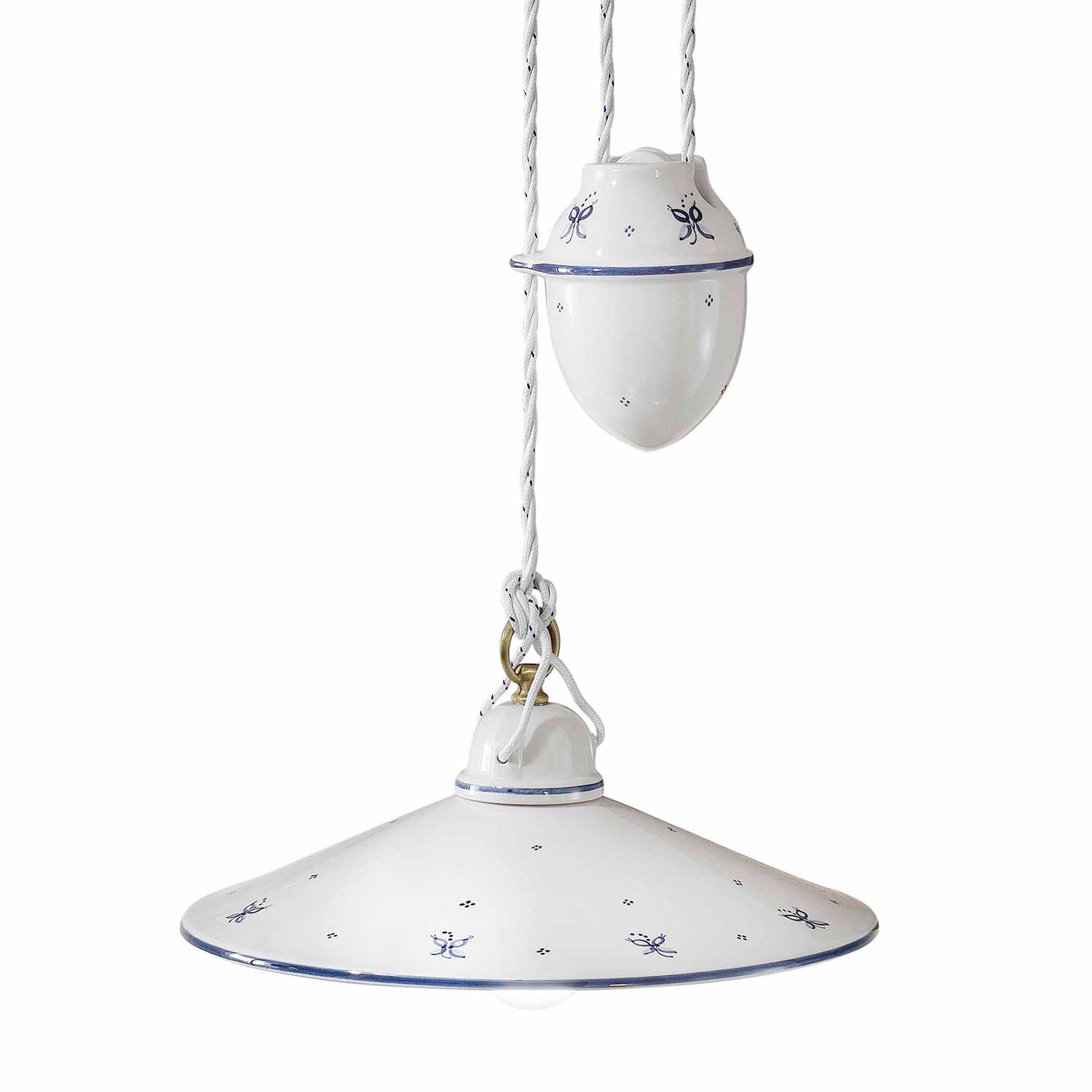 Asti - Lustre cuisine vintage en céramique blanche et fleurs