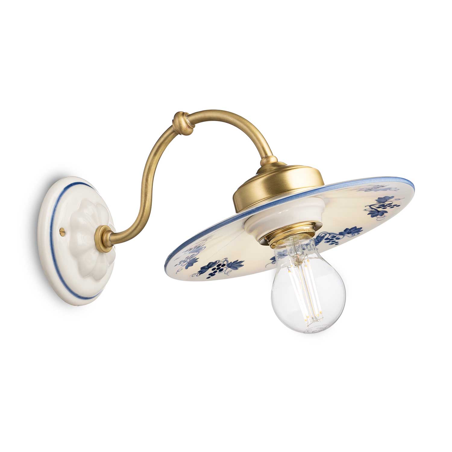 Asti - Applique murale vintage en céramique blanche et fleurs