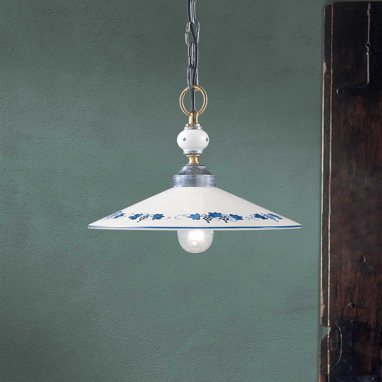 Asti - Suspension en céramique blanche et fleurs bleu style vintage