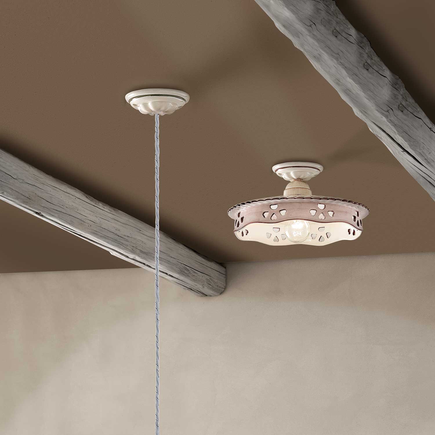 Alessandria - Plafonnier shabby chic en céramique rosée