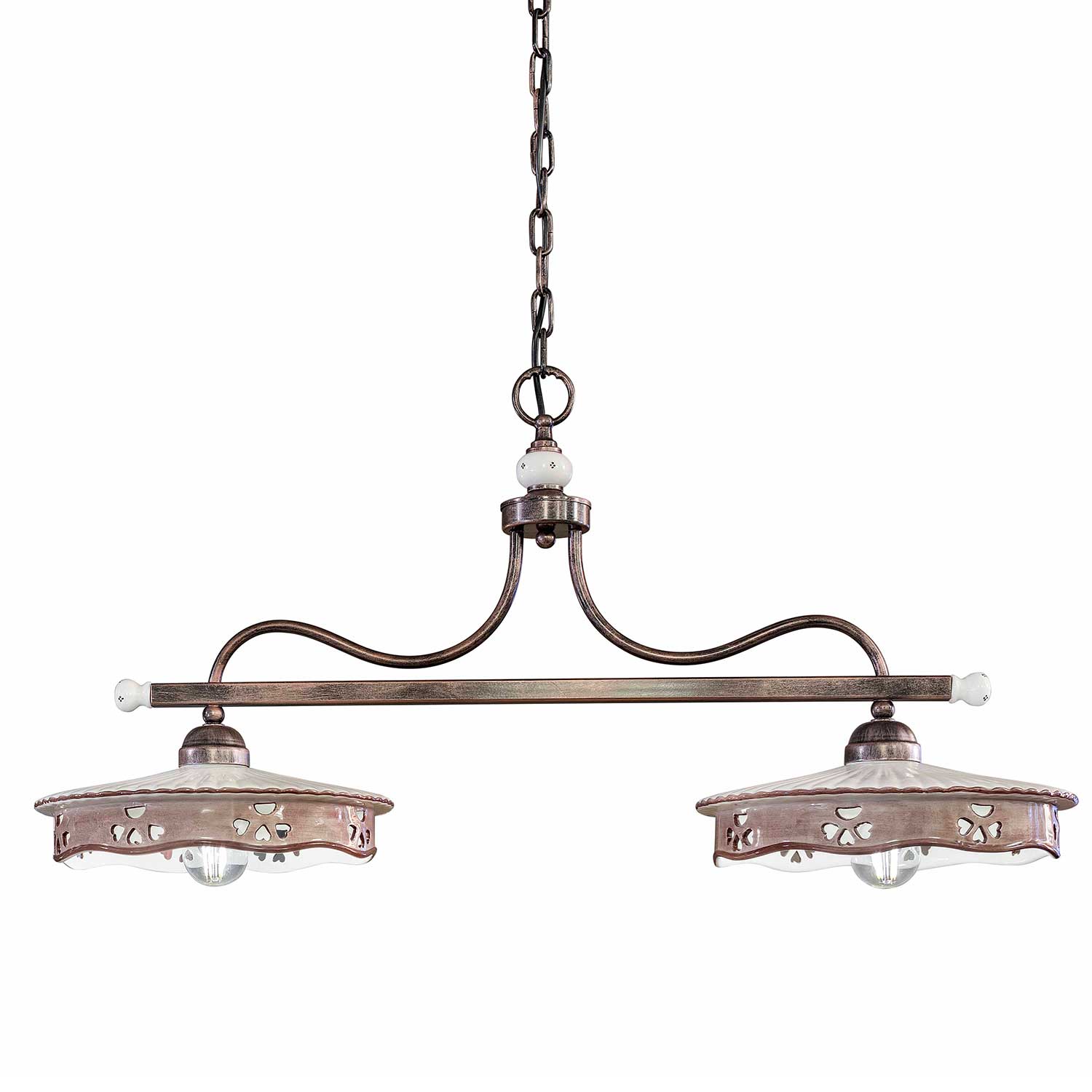 Alessandria - Lustre acier vieilli et céramique style vintage