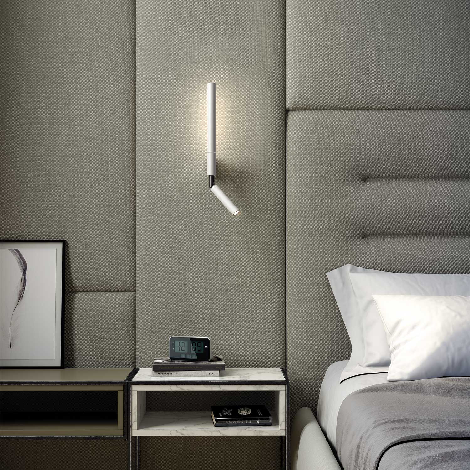 Canut - Aplique de pared con luz de lectura LED de acero para dormitorio