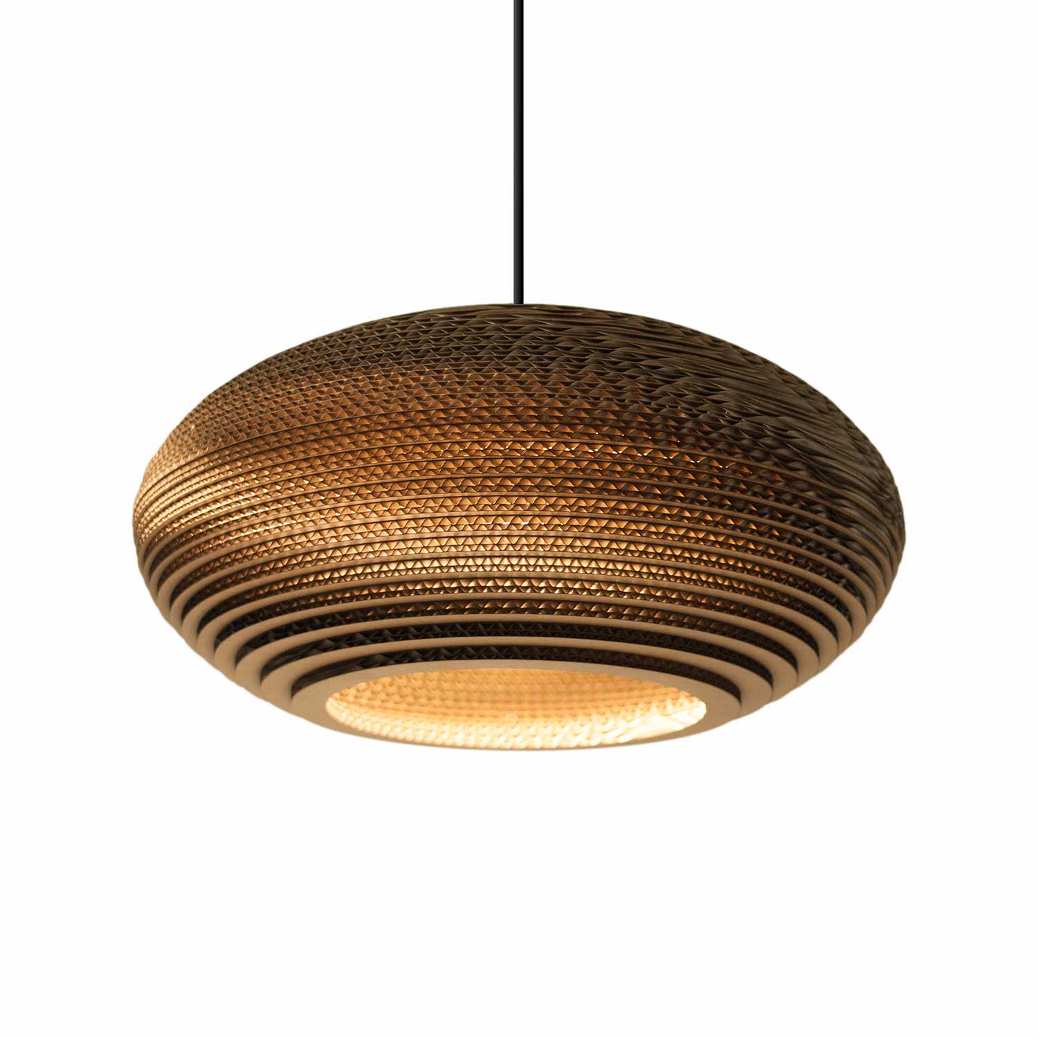 Scraplights Disc - Design suspension in corrugated cardboard for living room