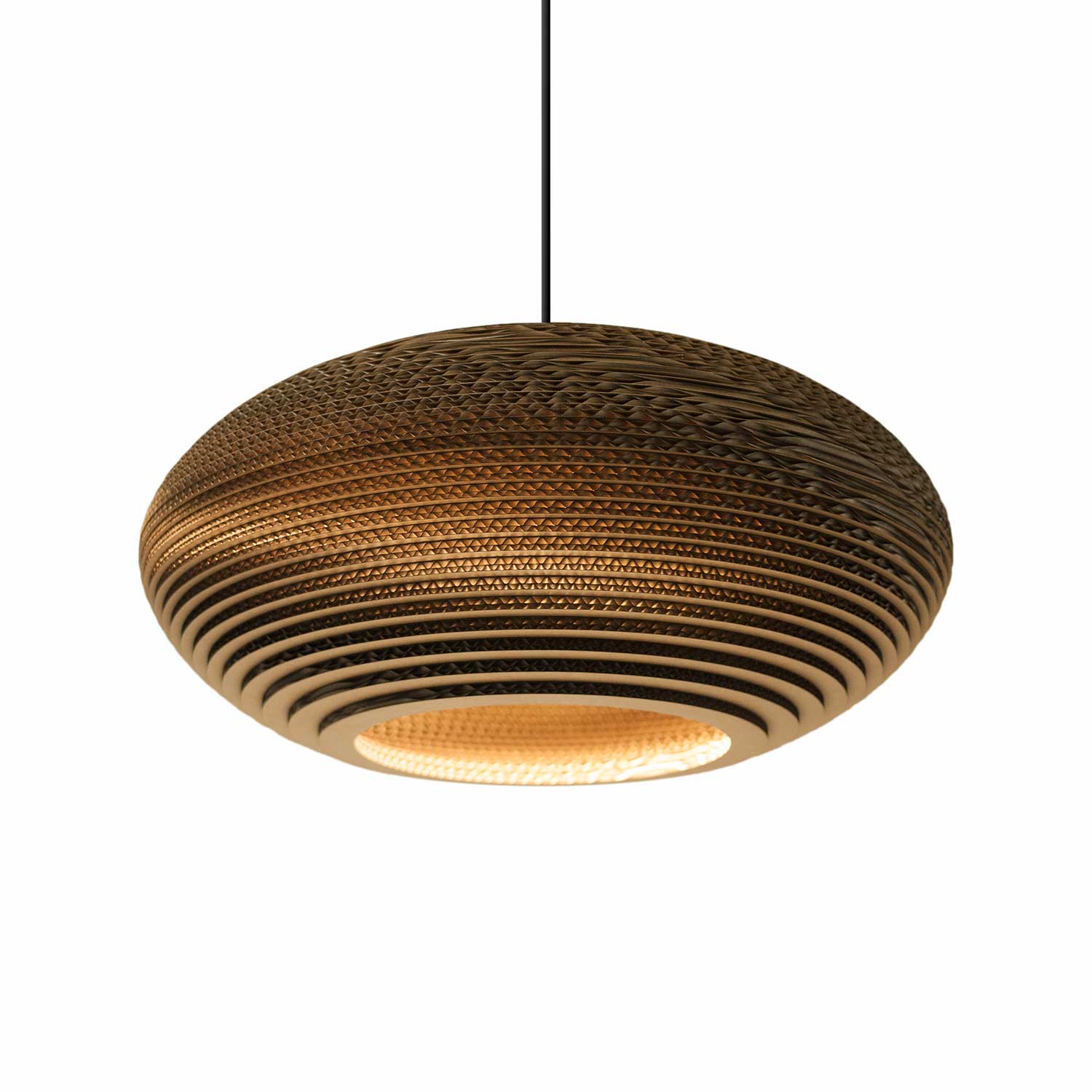 Scraplights Disc - Design suspension in corrugated cardboard for living room