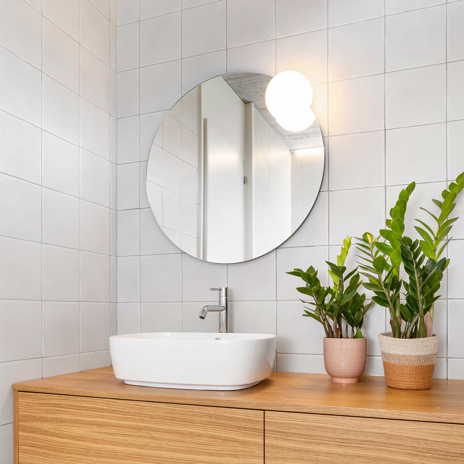 Circ - Large round mirror wall sconce for bathroom