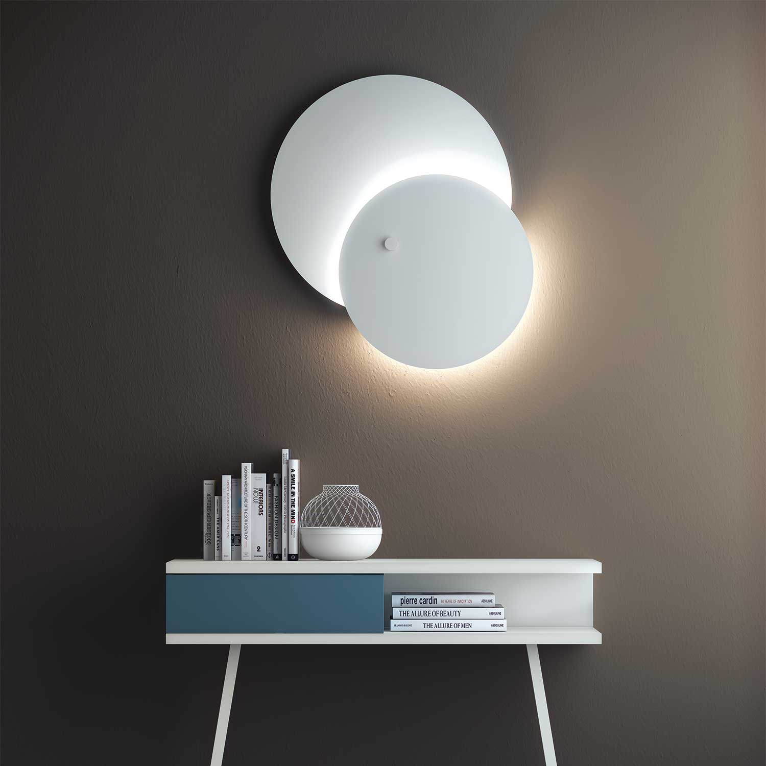 Eclipsi - Aplique de pared led redondo diseño en acero blanco