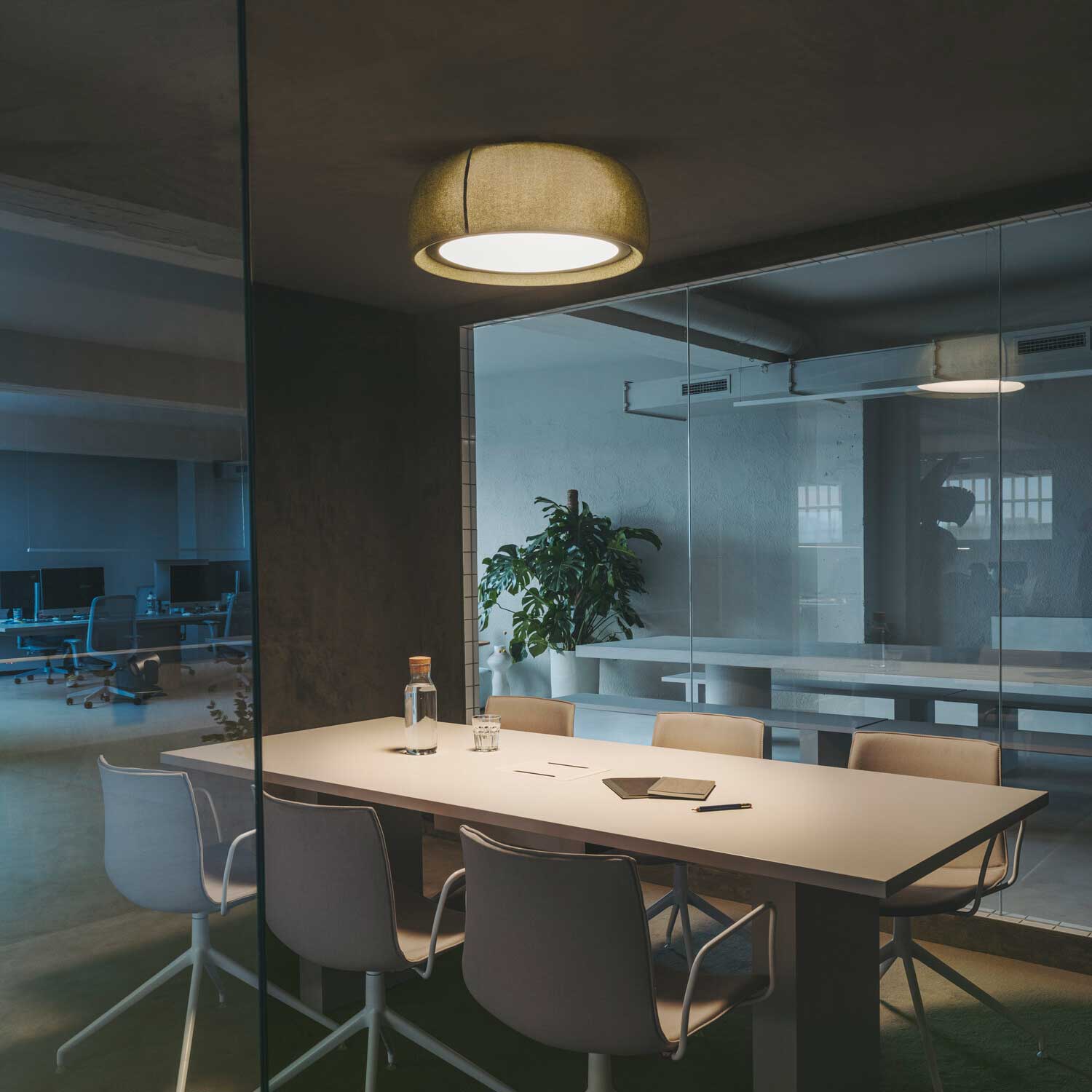 Gong - Plafonnier en tissu design LED intégrée pour salon