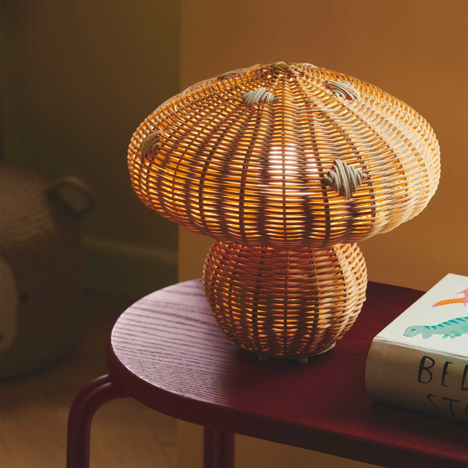 Allie - Lampe à poser champignon en rotin pour chambre enfant