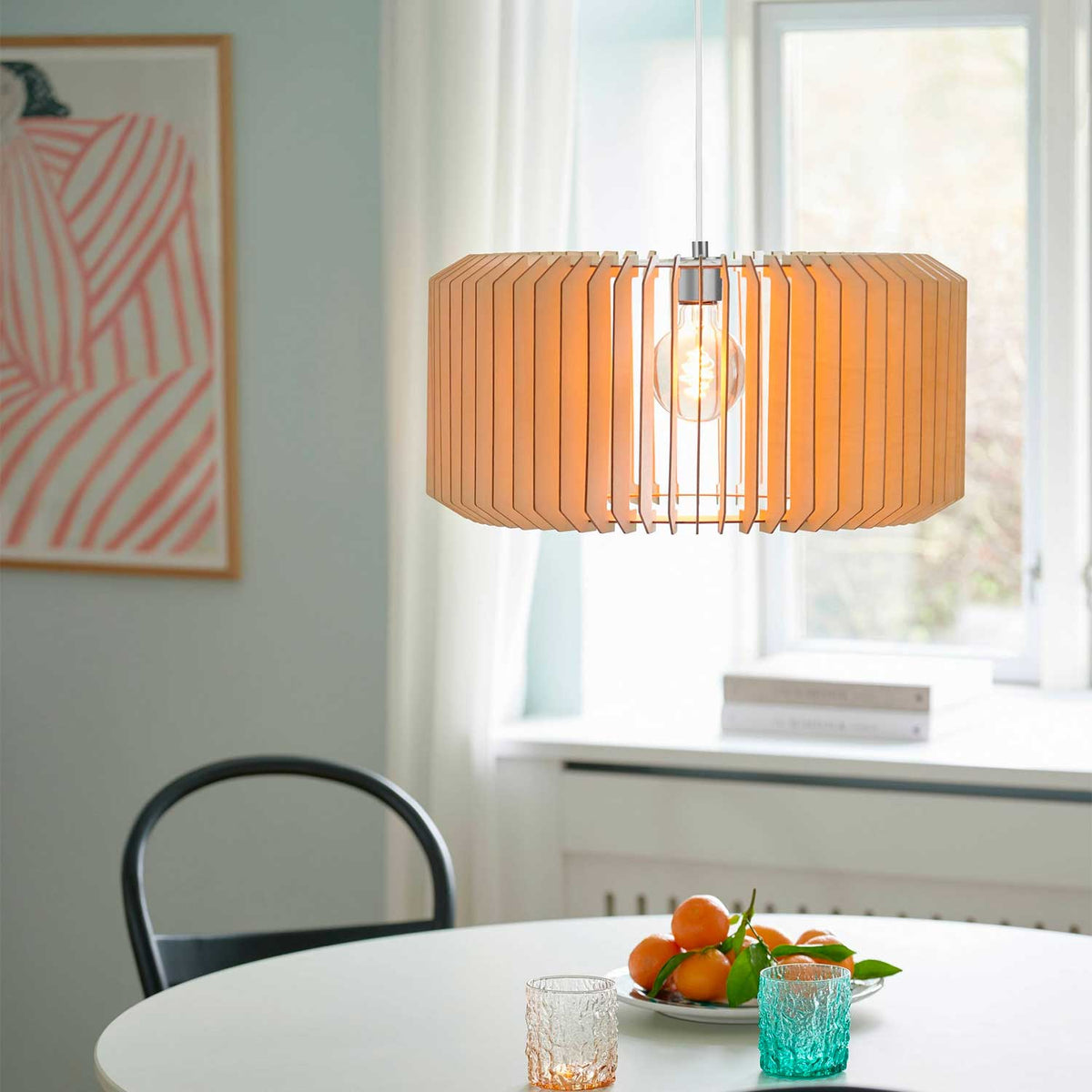 Asti - Suspension en lattes de bois naturel et métal, style scandinave