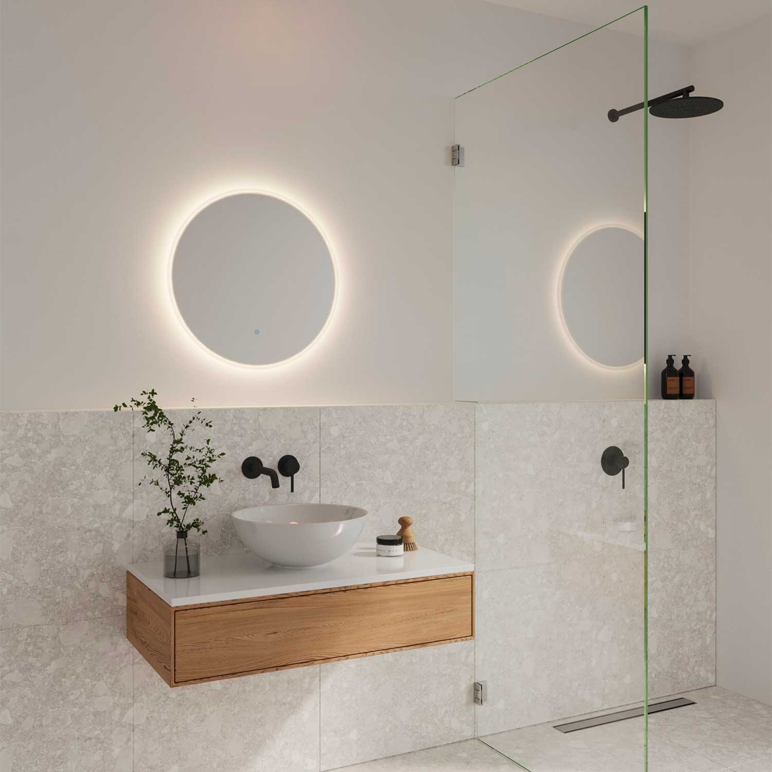 Dovina - Round illuminated touch mirror for bathroom
