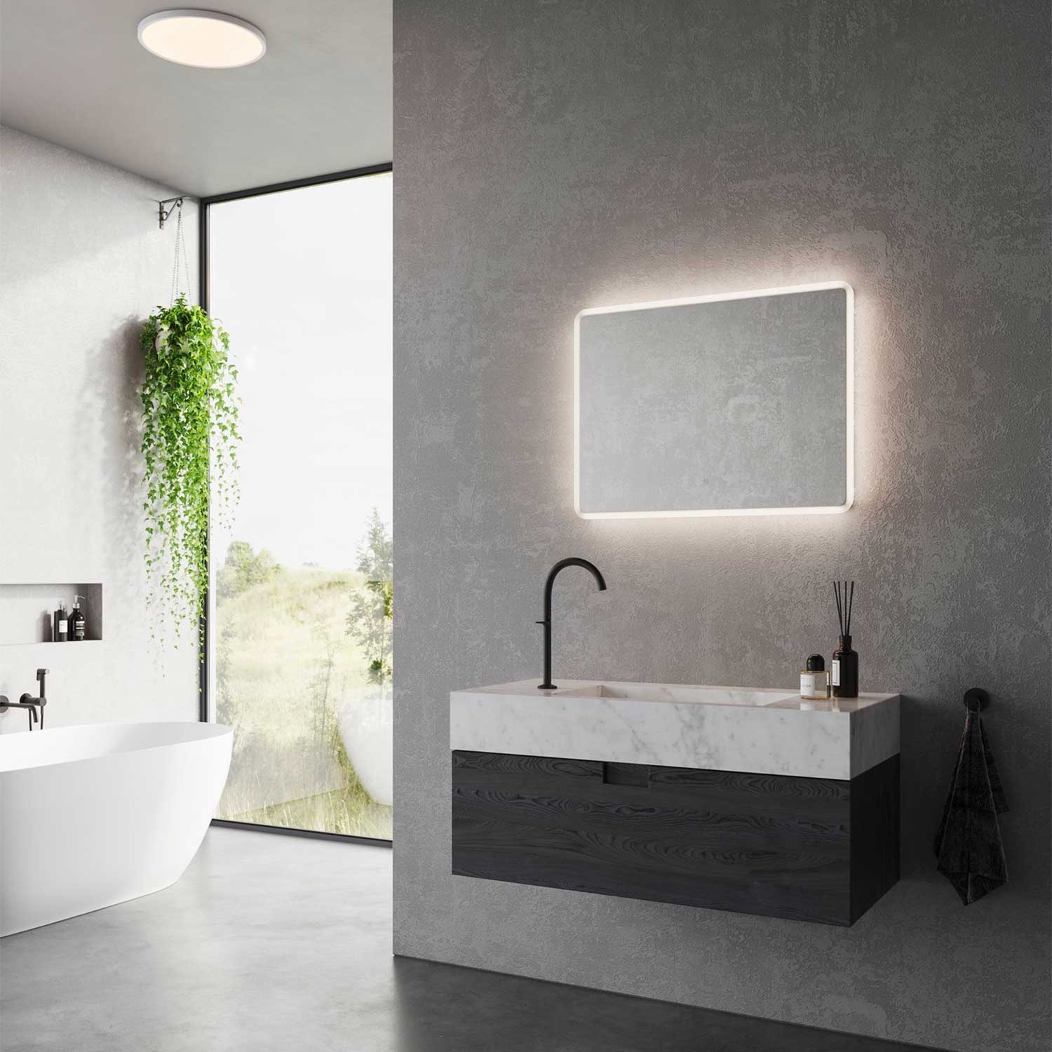 Dovina - Miroir lumineux LED de salle de bain carré avec bouton tactile
