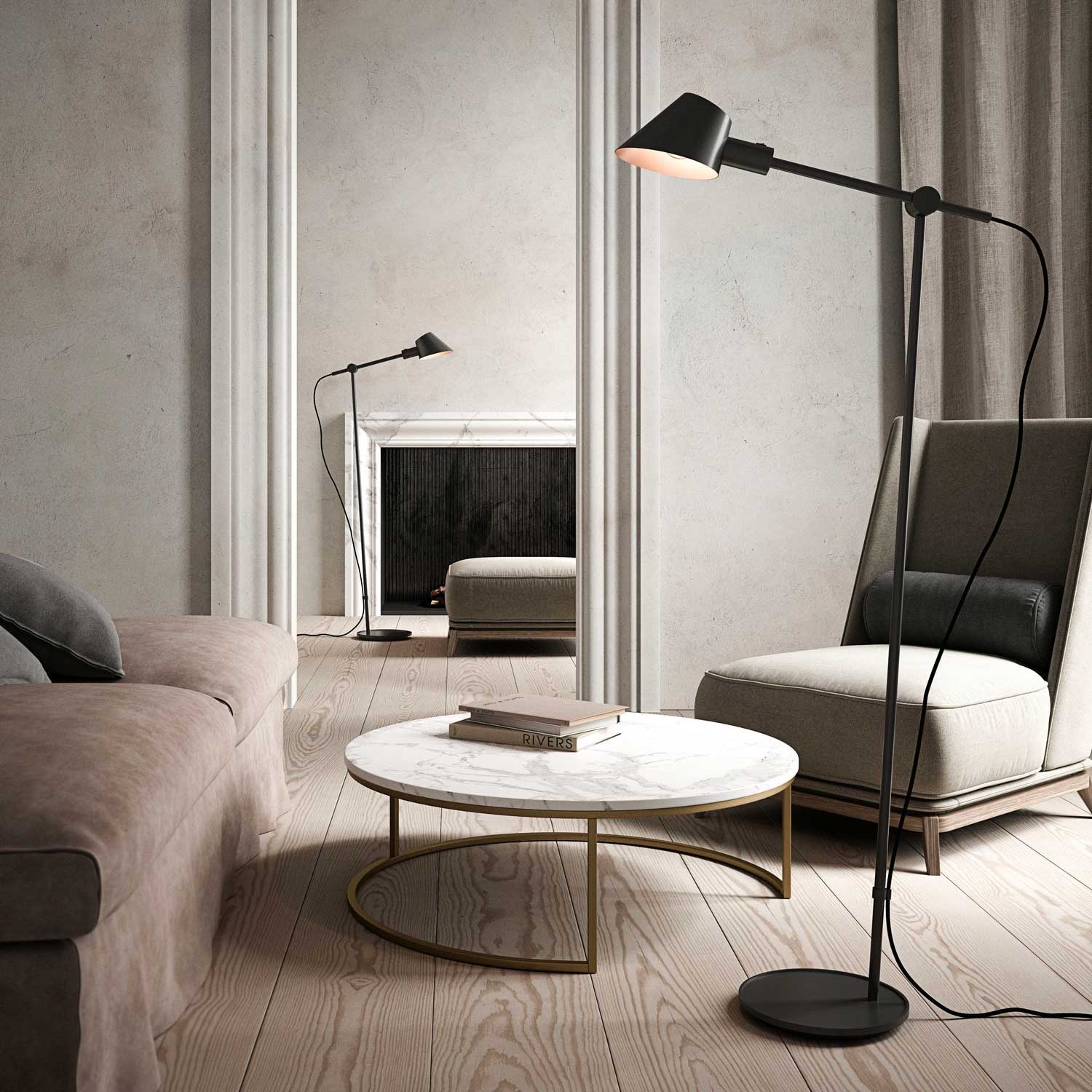 Stay - Lampadaire noir en acier articulé pour salon contemporain
