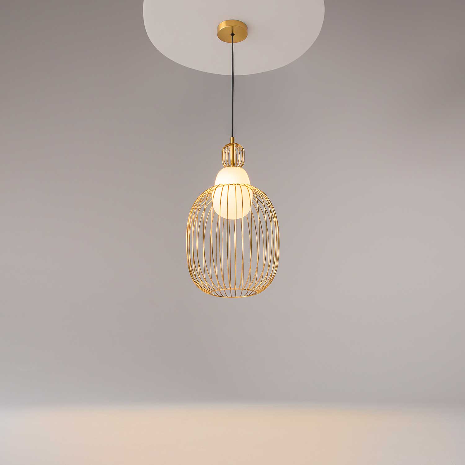 Levitation - Gold cage-shaped design pendant light