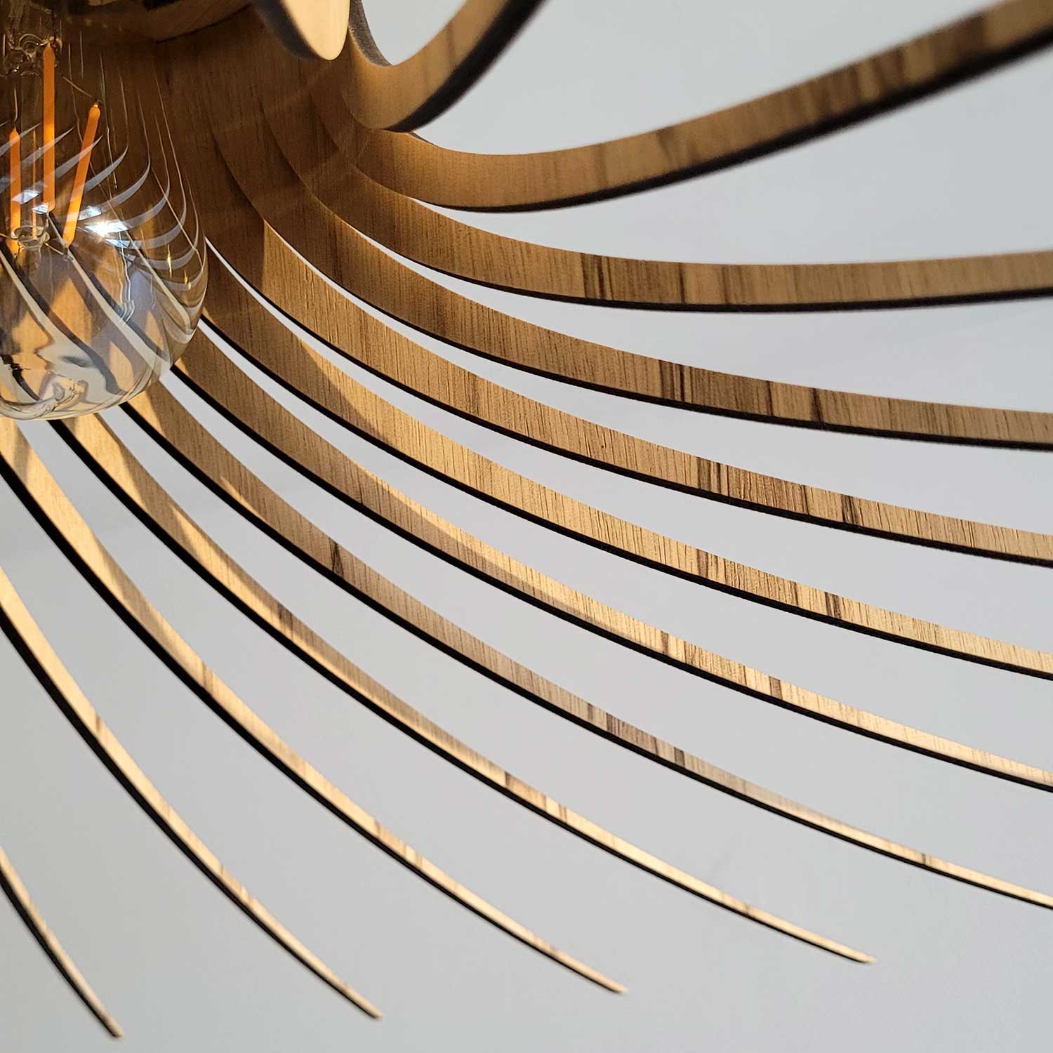 Rotond - Large circular pendant light in natural handmade wood