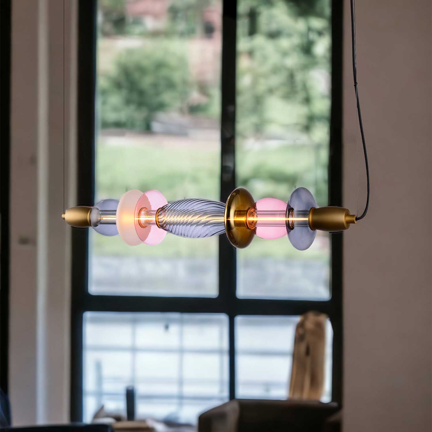Léonor - LED tube pendant light in colored glass design