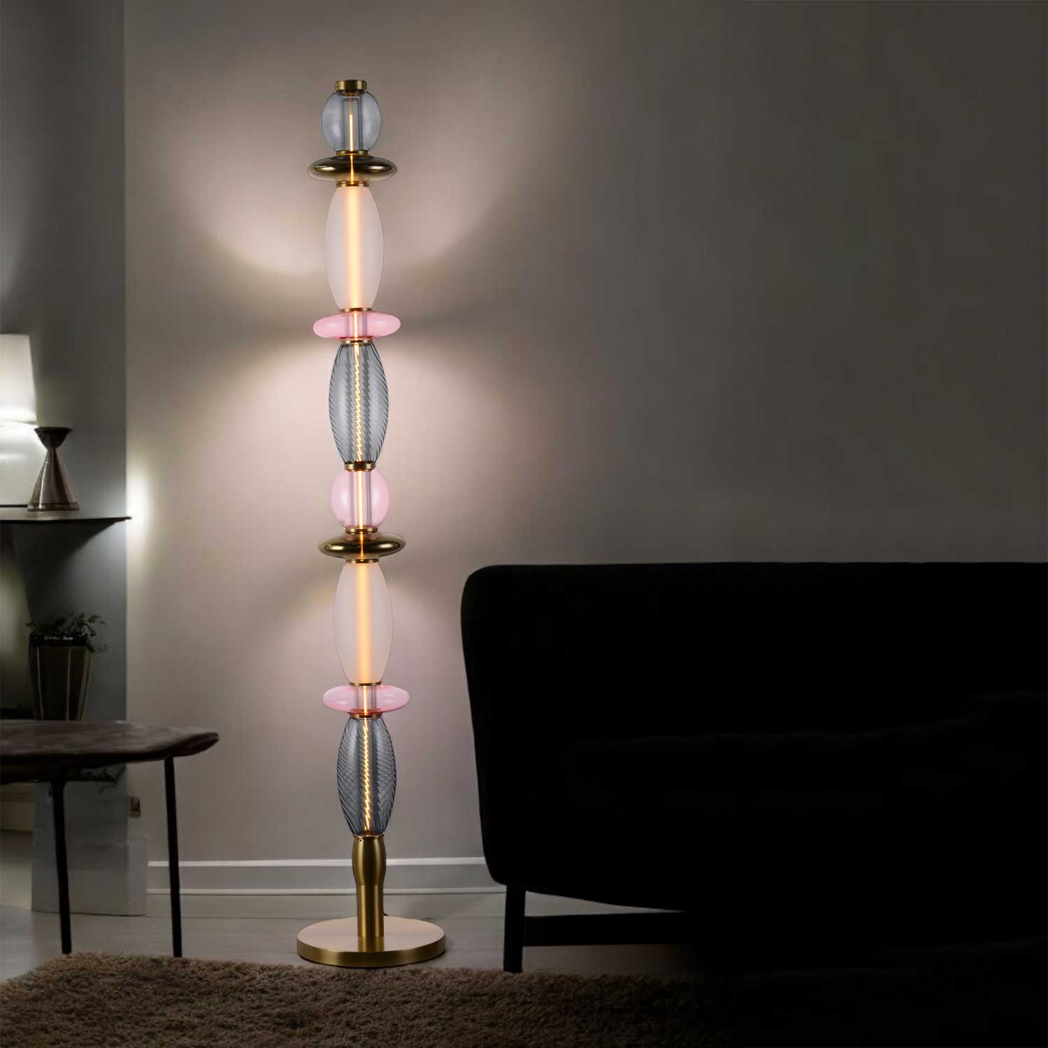 Léonor - LED living room floor lamp in colored design glass