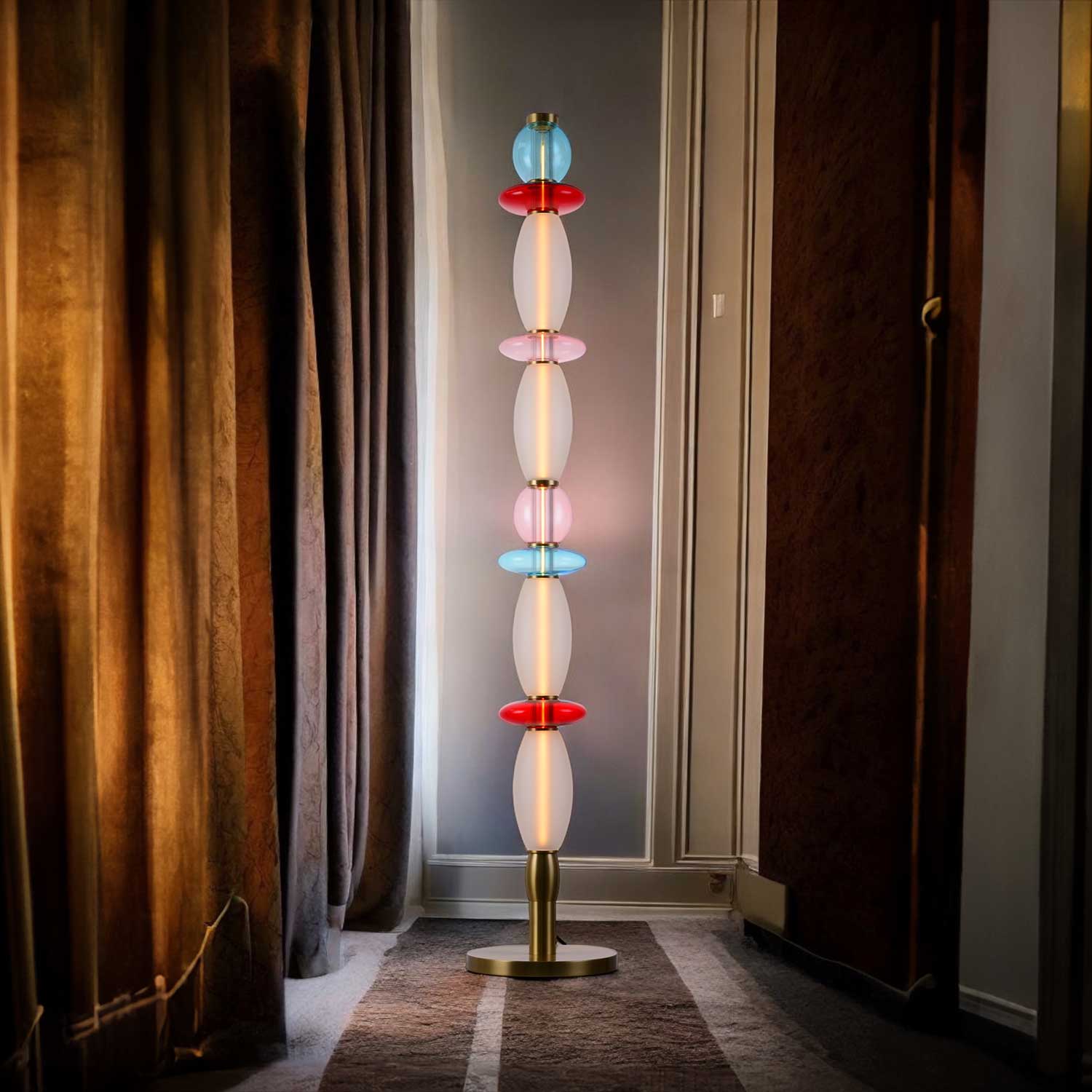 Léonor - LED living room floor lamp in colored design glass