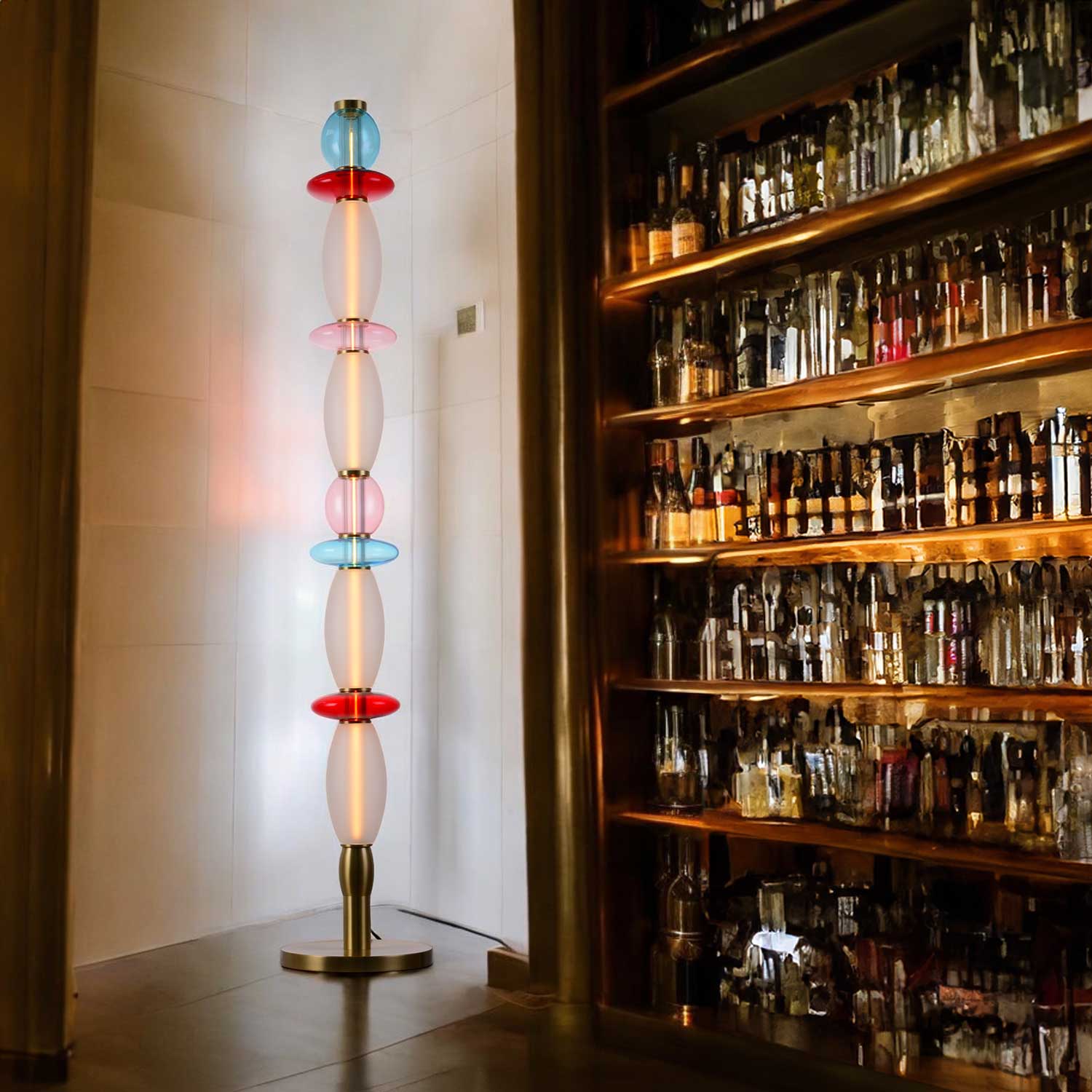 Léonor - LED living room floor lamp in colored design glass